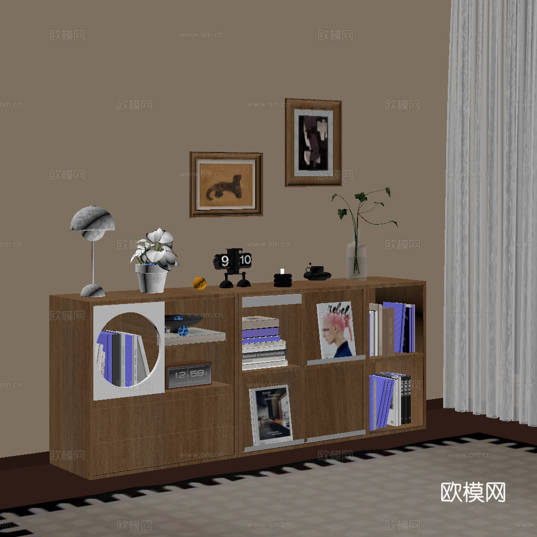 中古风书柜 置物架 摆件su模型