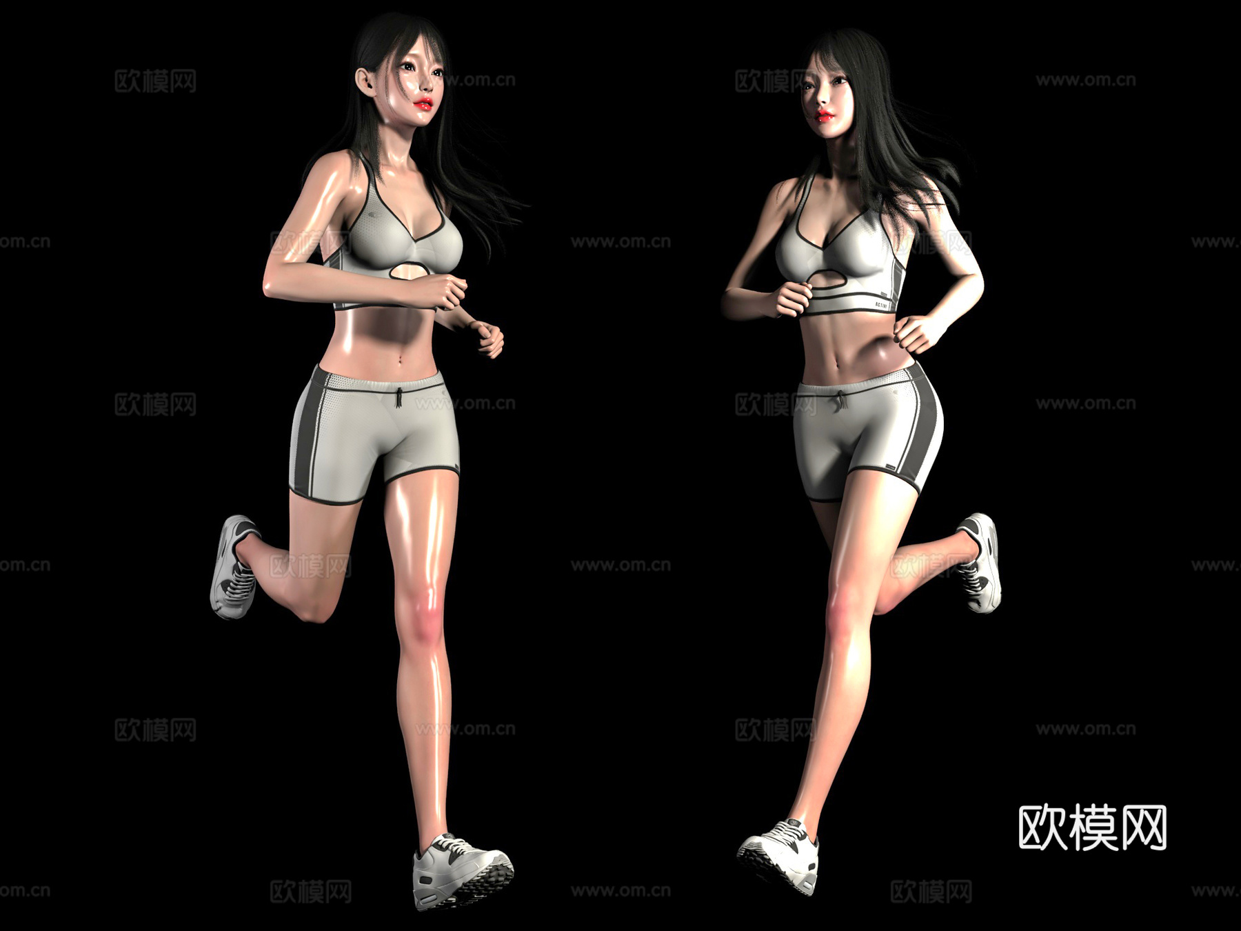 健身女人女性 跑步美女人物 运动女生动漫 卡通二次元少女 模3d模型