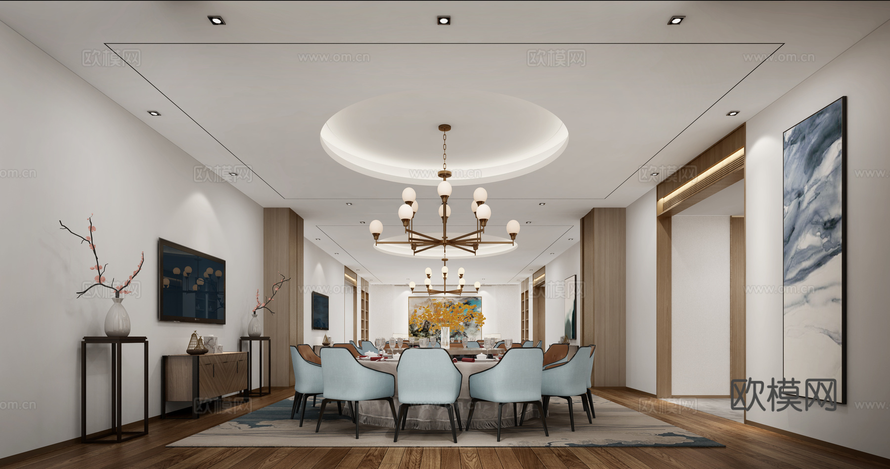 新中式餐厅区3d模型