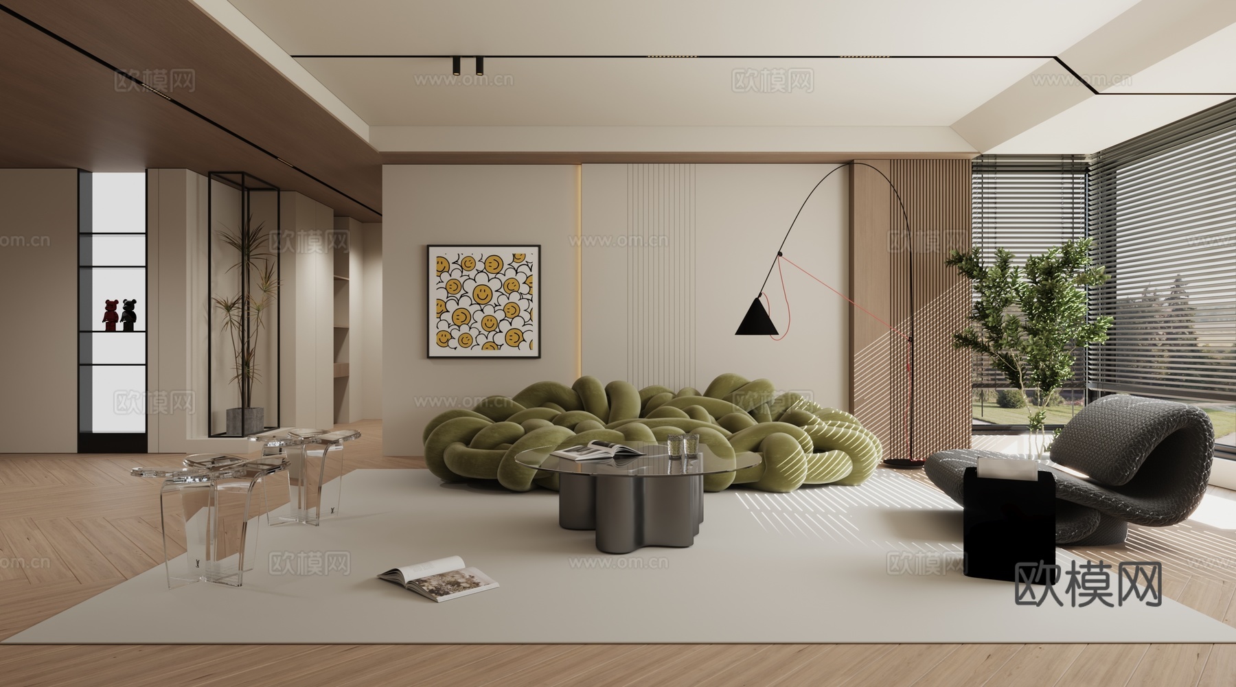 现代简约极简原木客厅3d模型