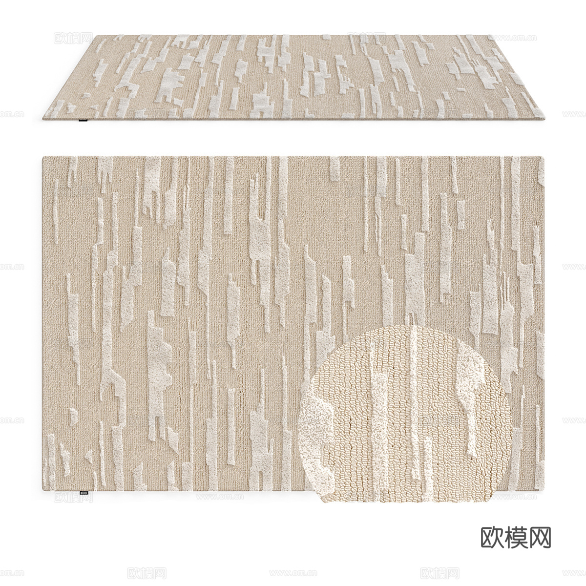 现代奶油风羊毛布艺地毯3d模型