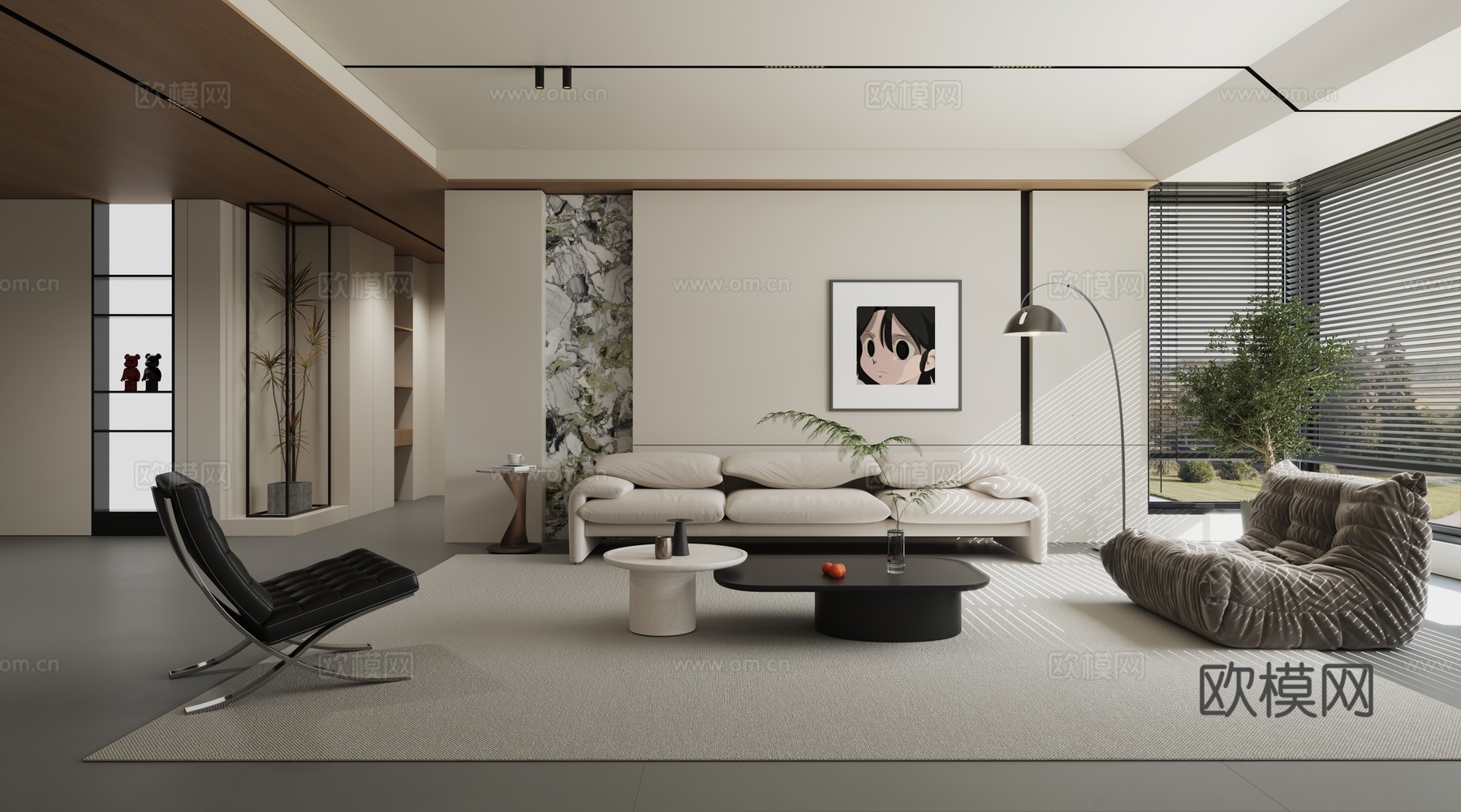 现代简约极简原木客厅3d模型
