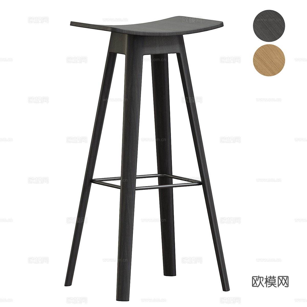 新中式木质吧台椅3d模型