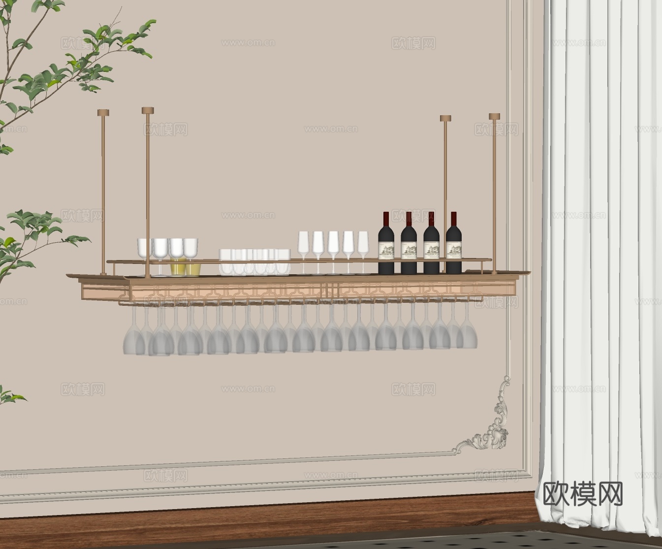 现代酒架 酒柜 红酒 装饰架 高脚杯 酒杯 摆件组合su模型