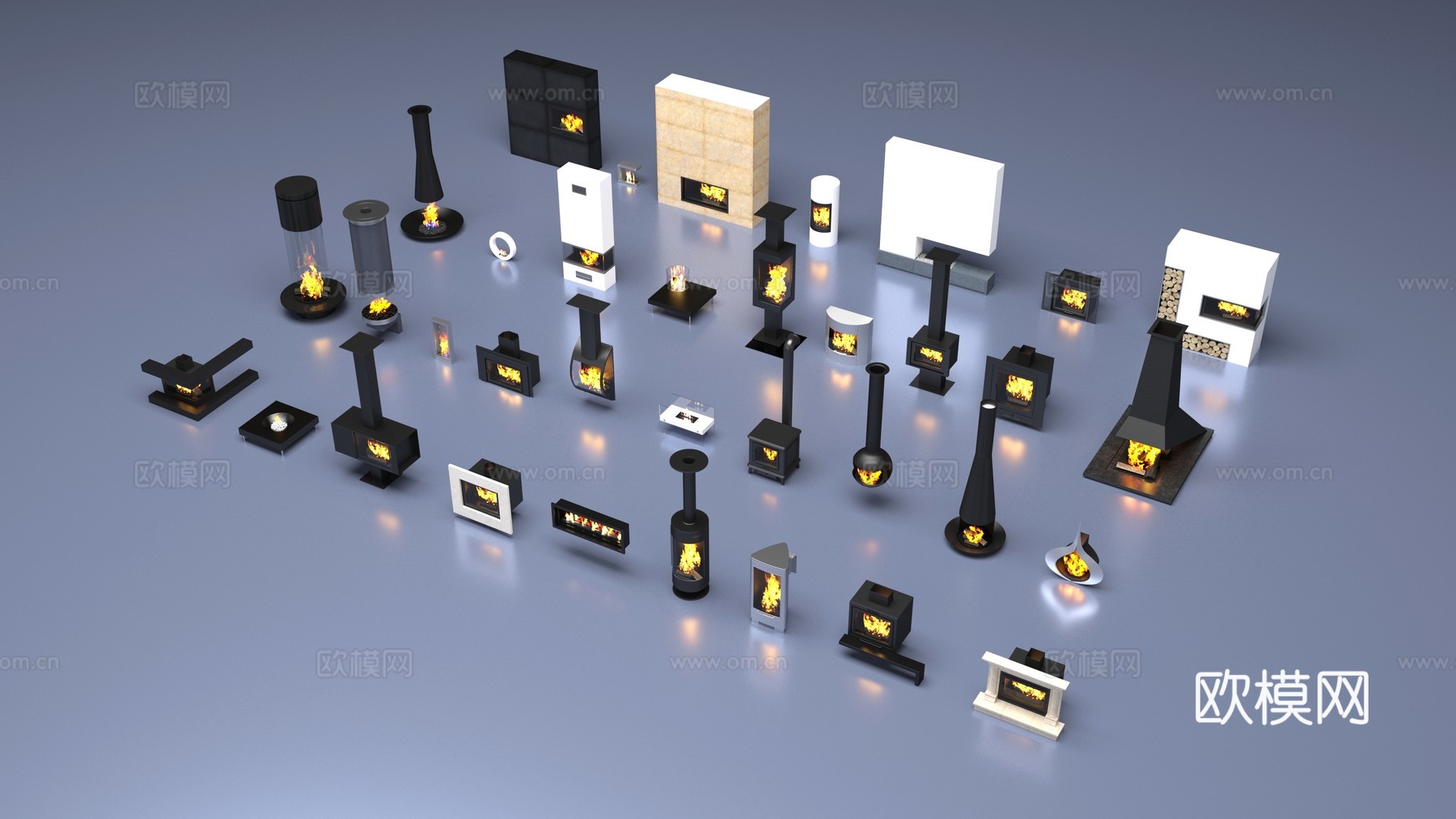 现代壁炉集合3d模型