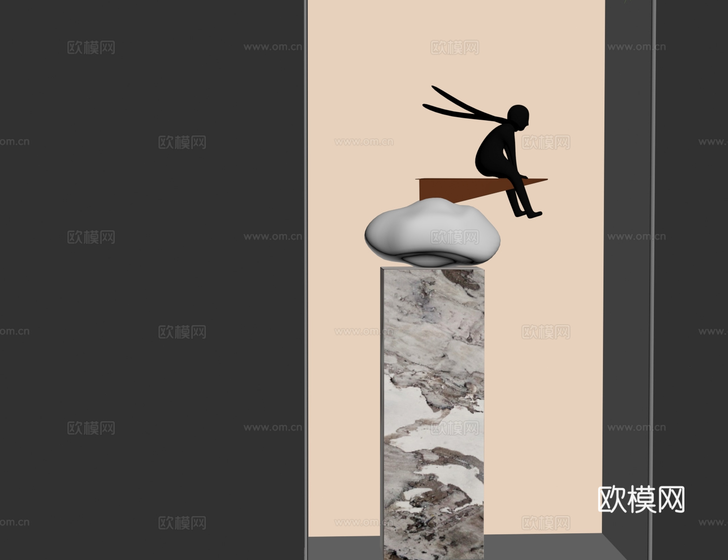 新中式景观雕塑 室内雕塑 艺术摆件su模型