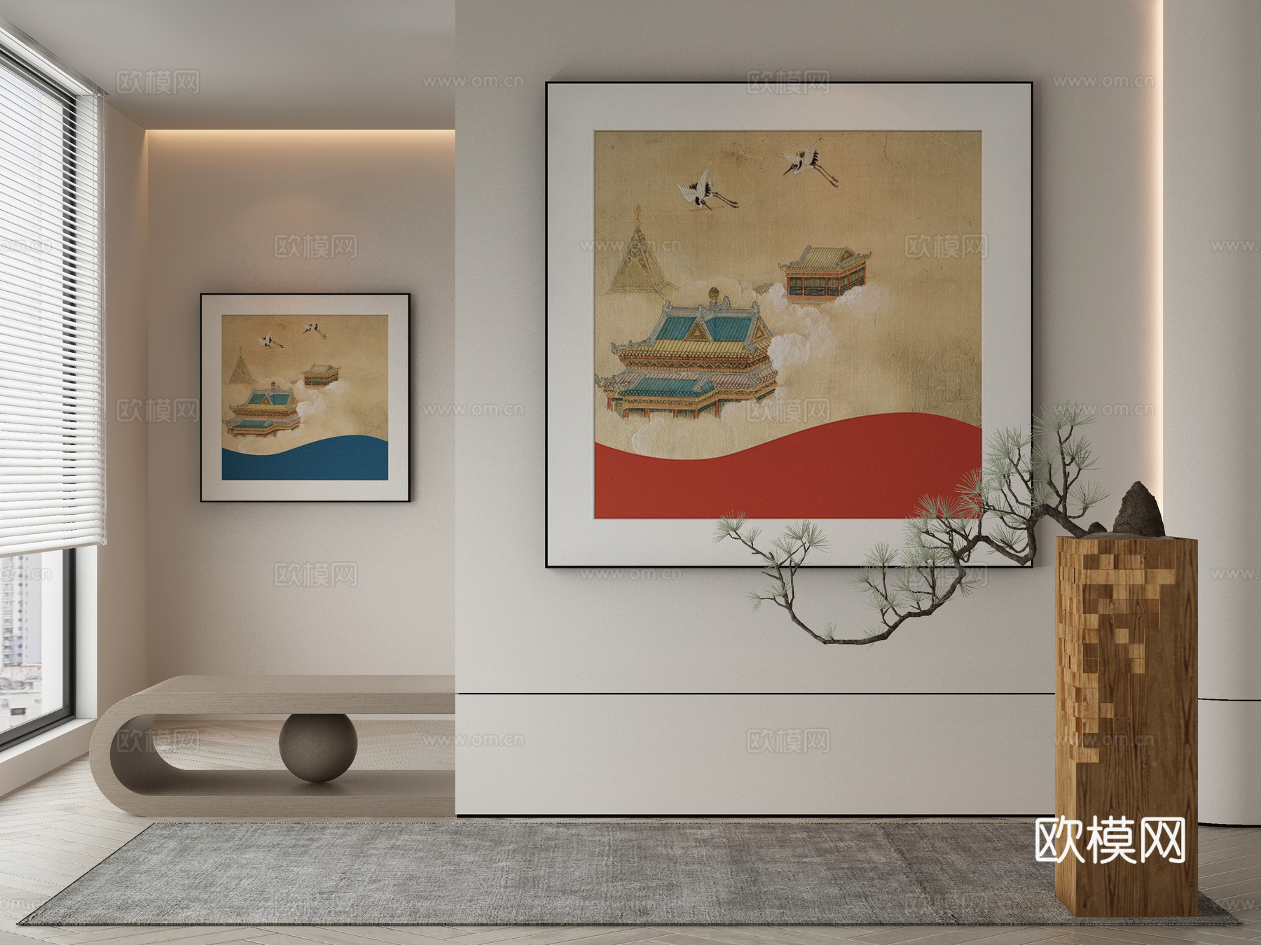新中式侘寂挂画 油画3d模型