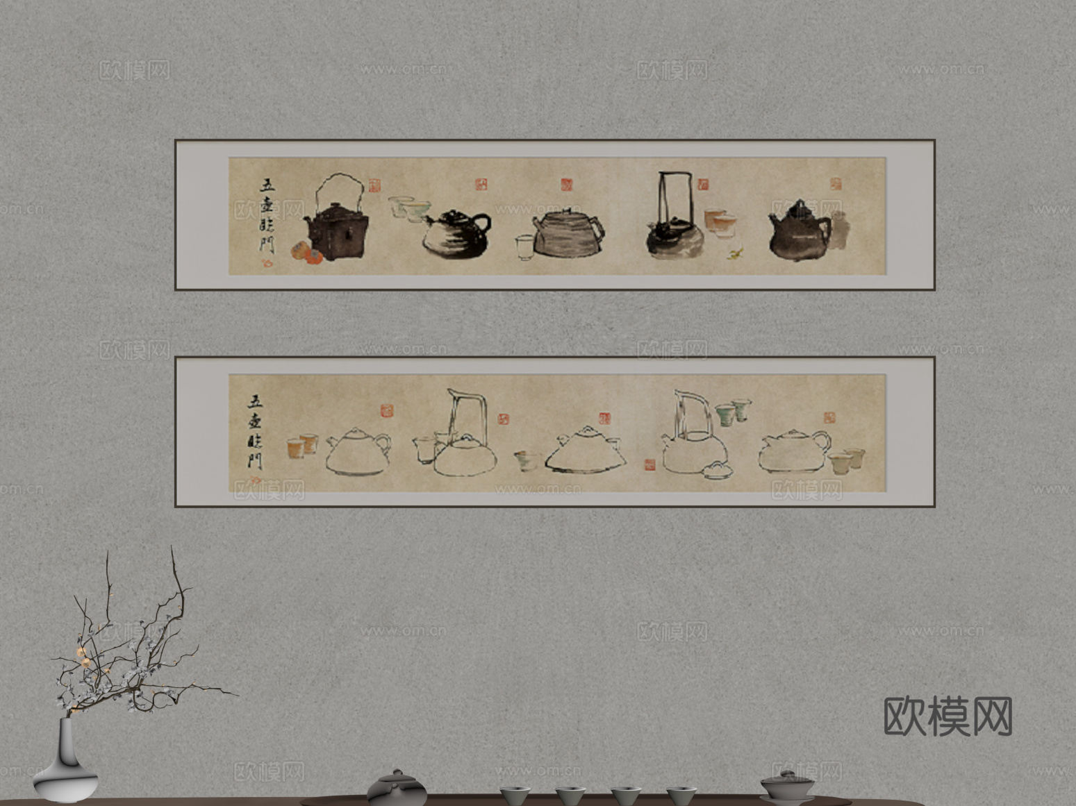 挂画 新中式装饰画 挂画su模型