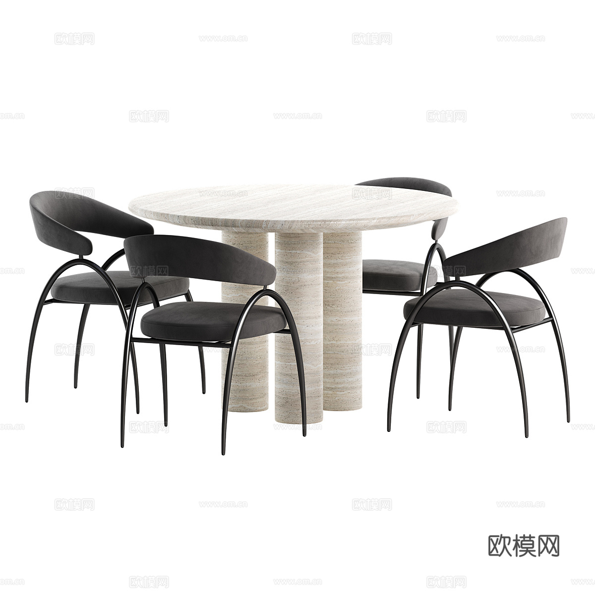现代侘寂圆餐桌椅组合3d模型