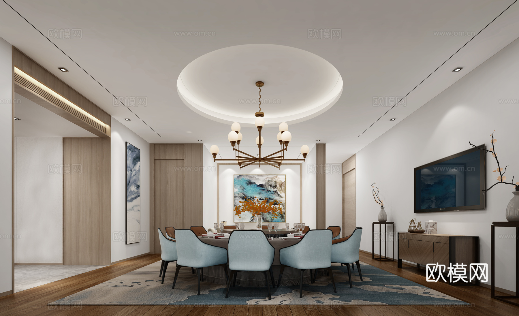 新中式餐厅区3d模型