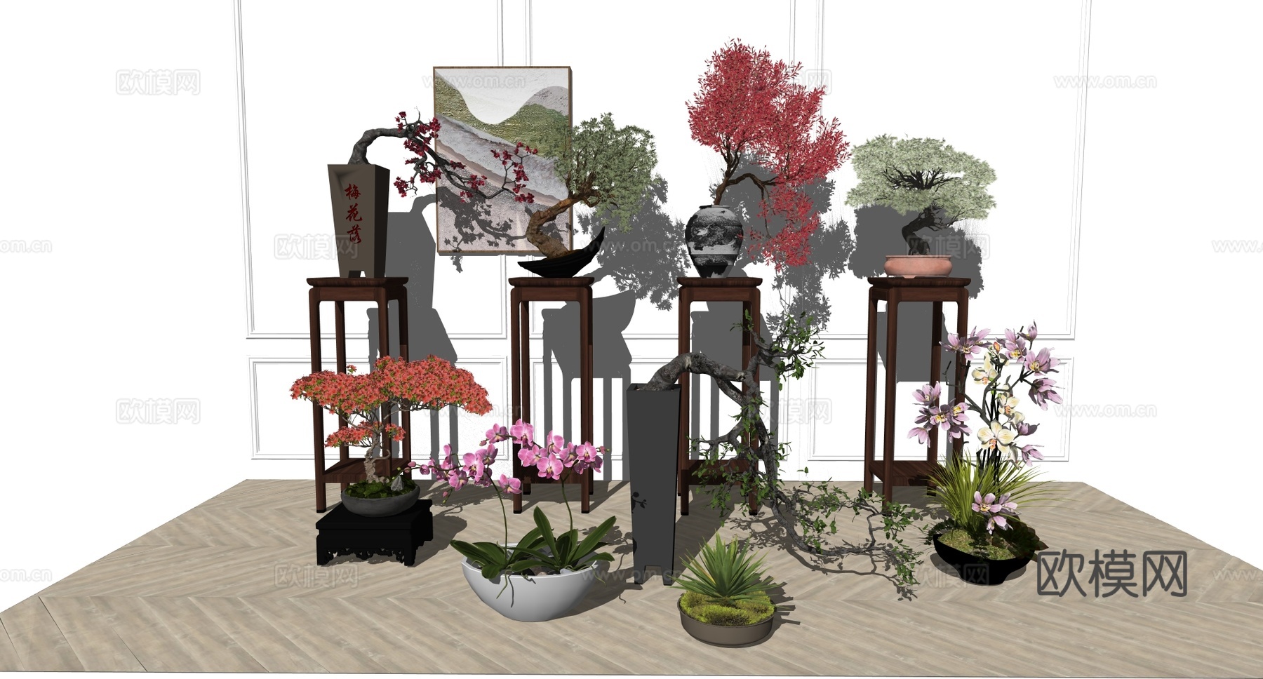 中式盆景 盆栽 绿植 花盆su模型