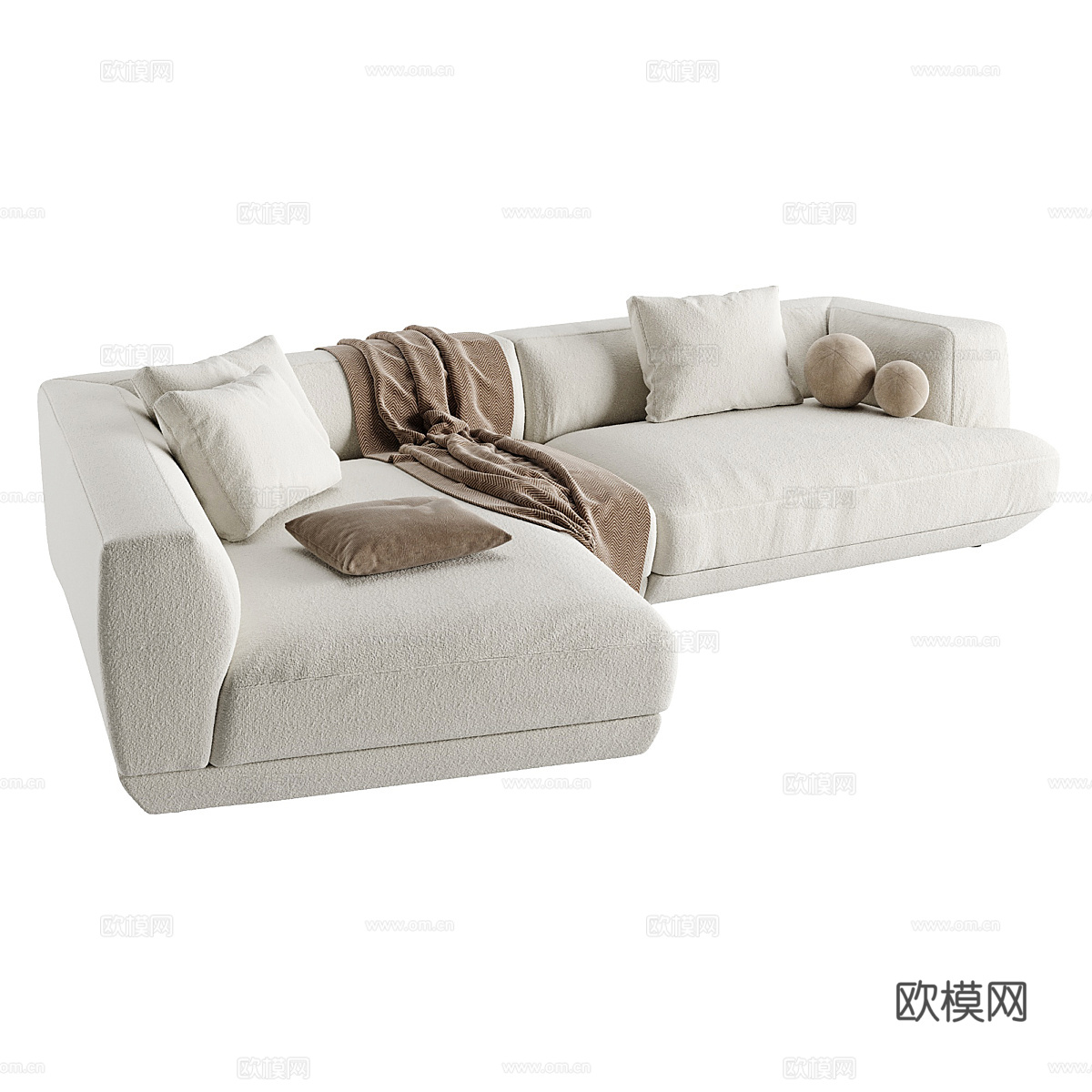 现代奶油风布艺转角沙发3d模型