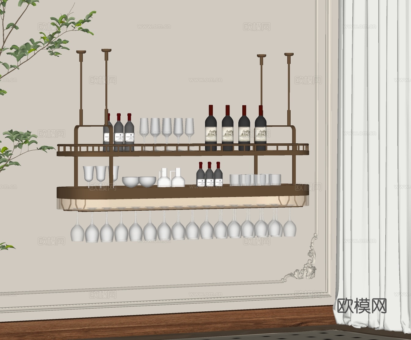 现代酒架 酒柜 红酒 装饰架 高脚杯 酒杯 摆件组合su模型