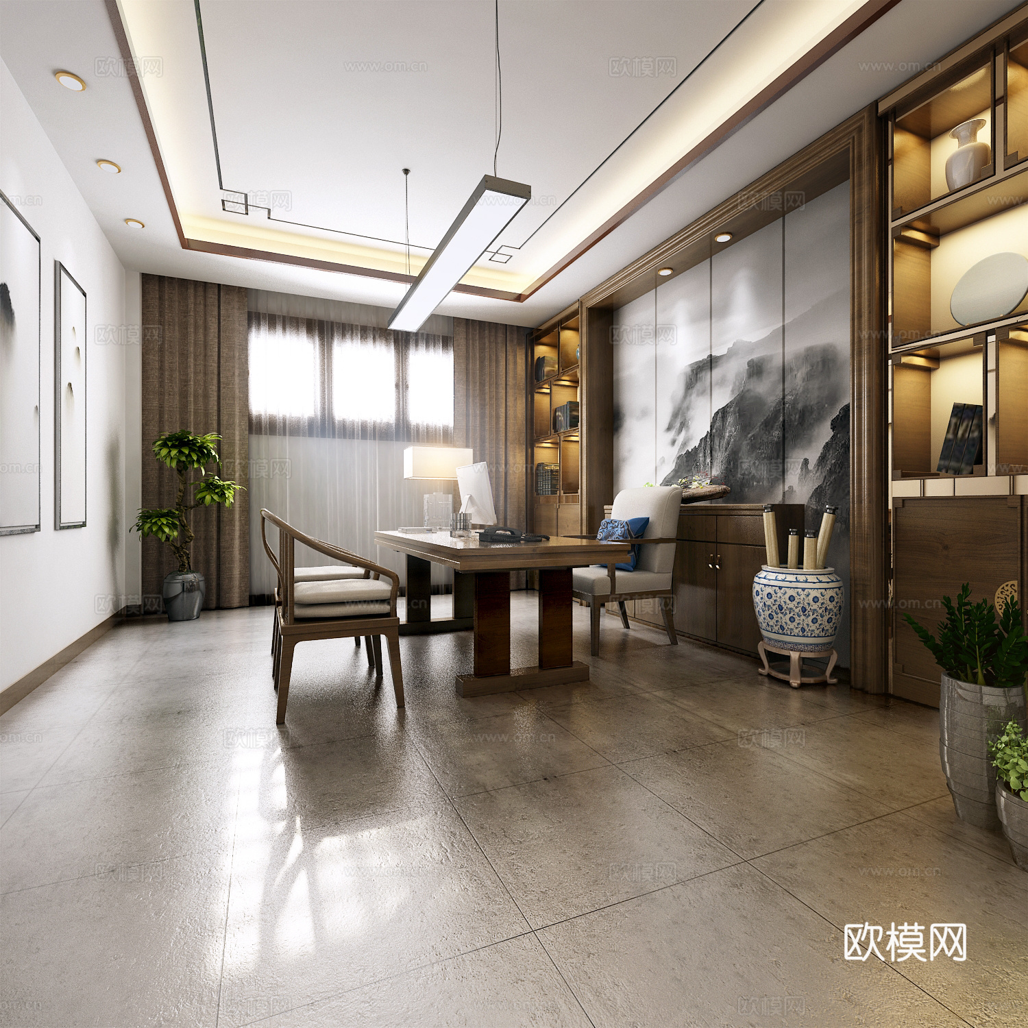 新中式经理办公室3d模型