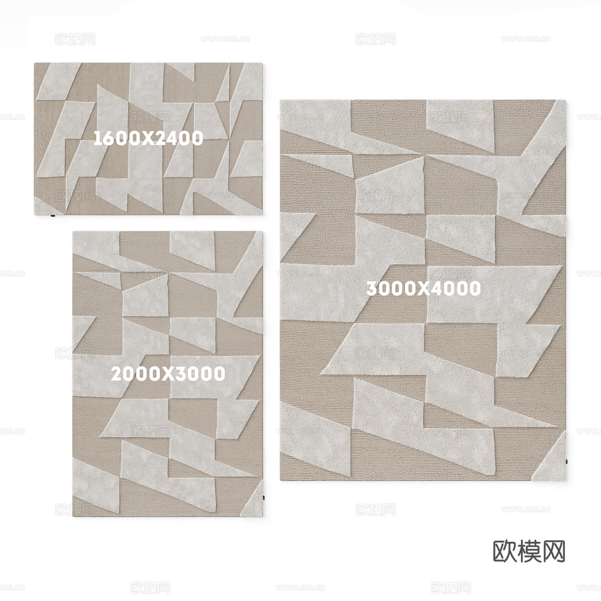 现代奶油风羊毛布艺地毯3d模型