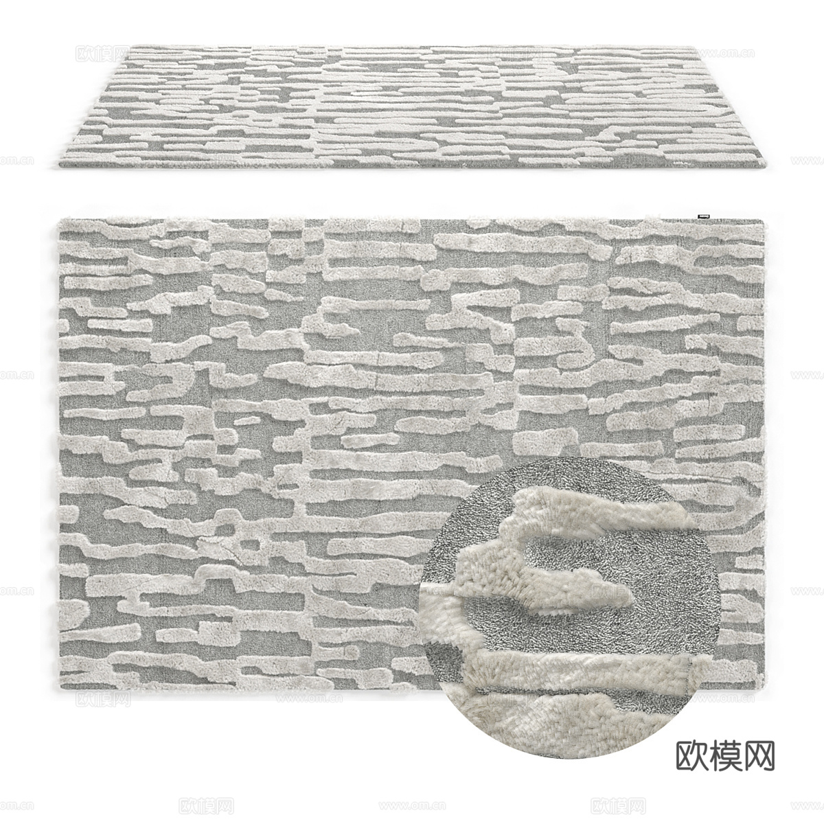 现代奶油风羊毛布艺地毯3d模型