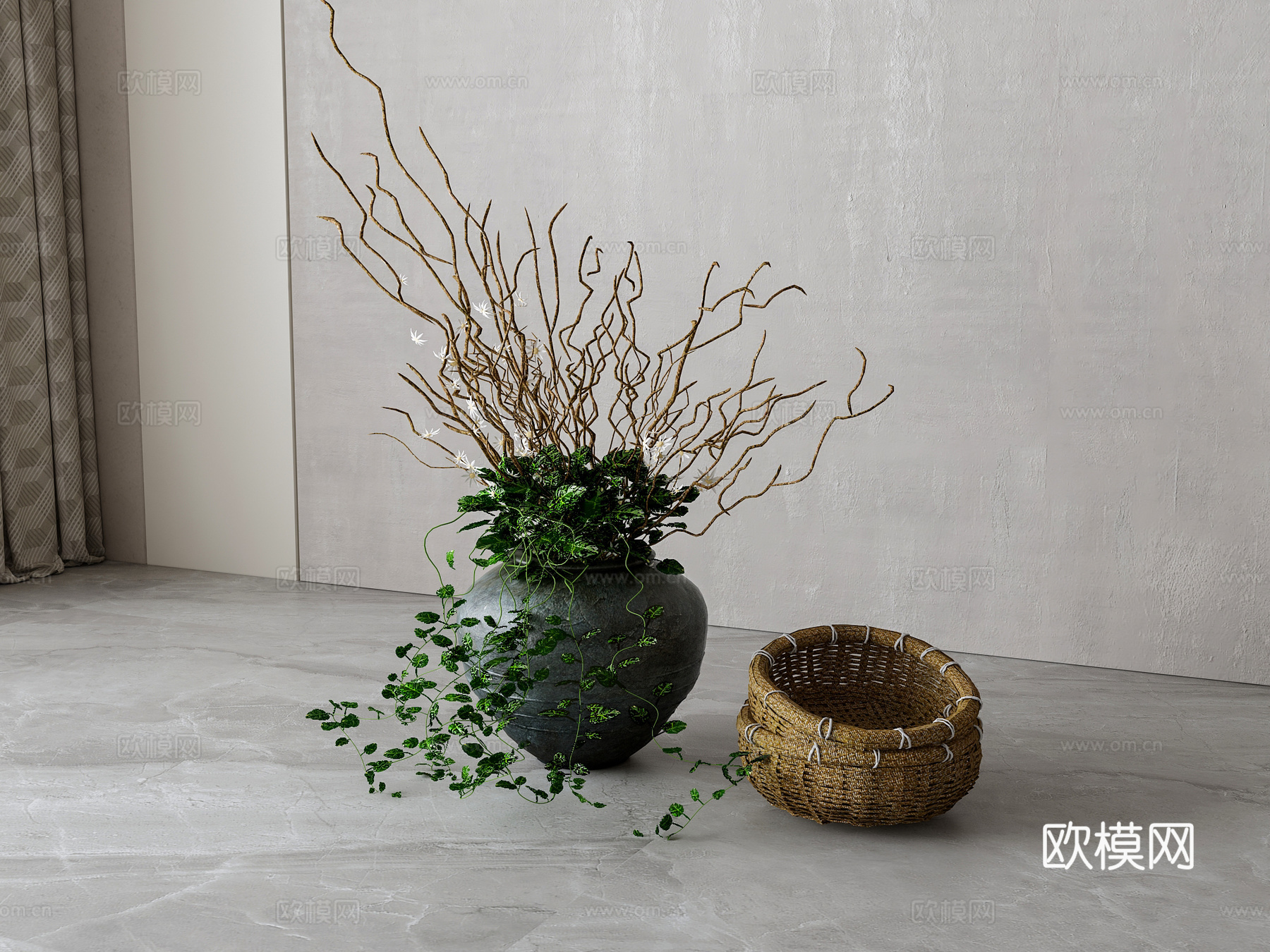 侘寂风绿植盆栽3d模型