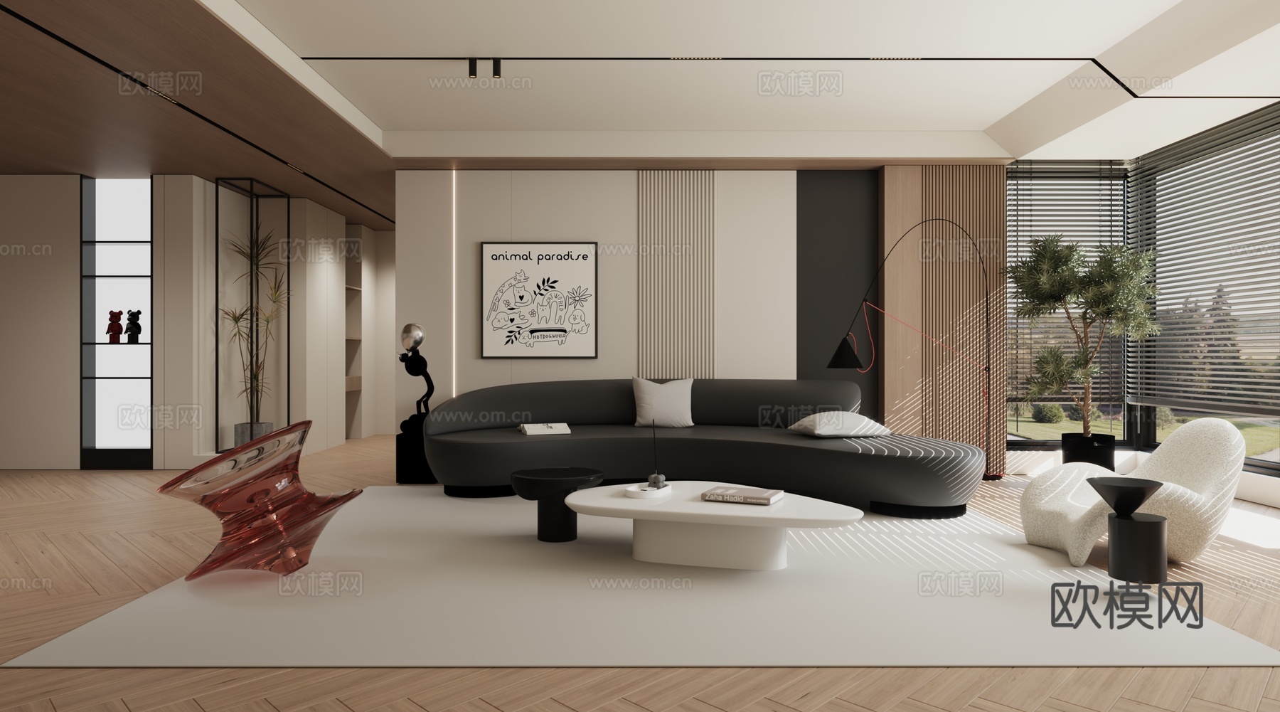 现代简约极简原木客厅3d模型