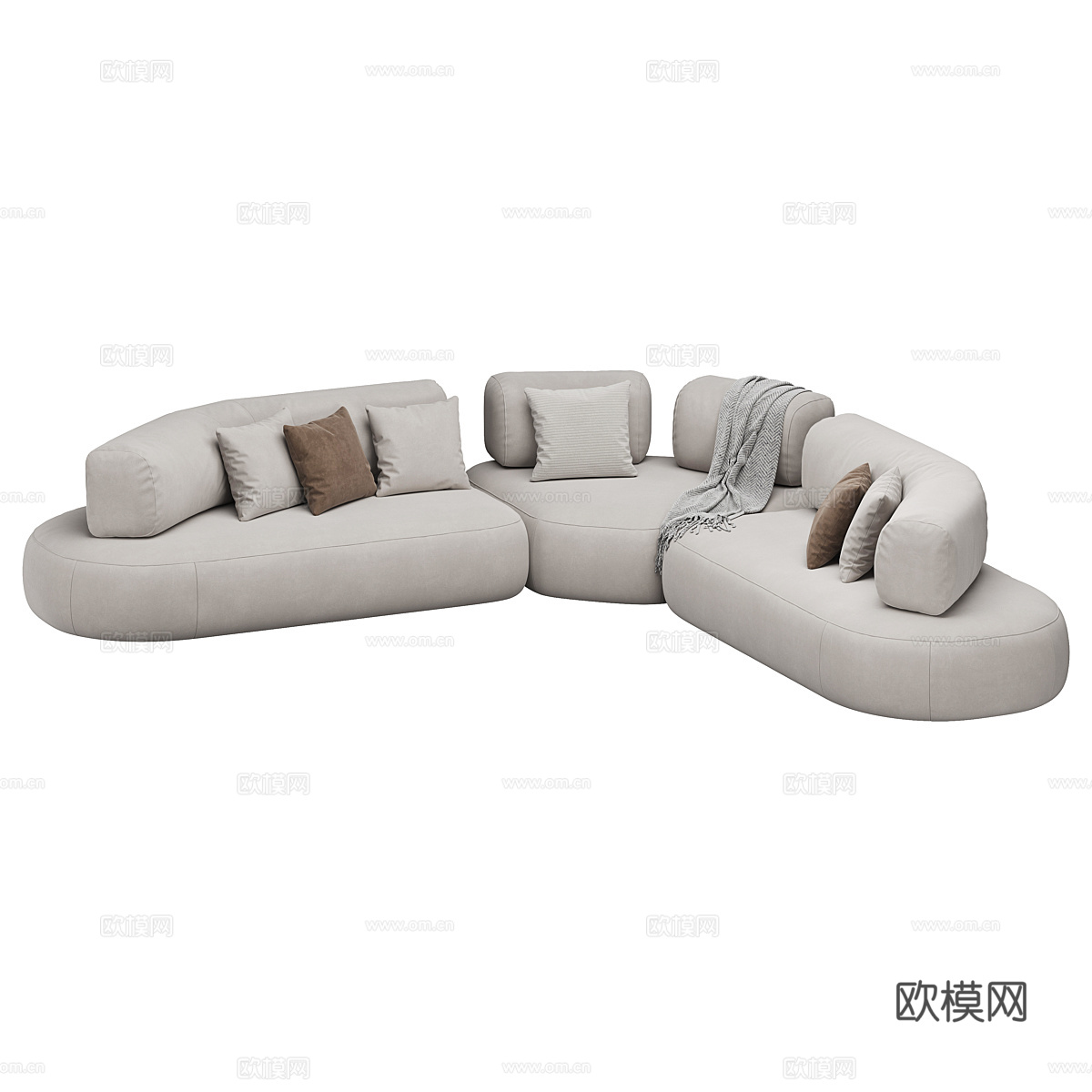 现代艺术奶油风布艺组合沙发3d模型