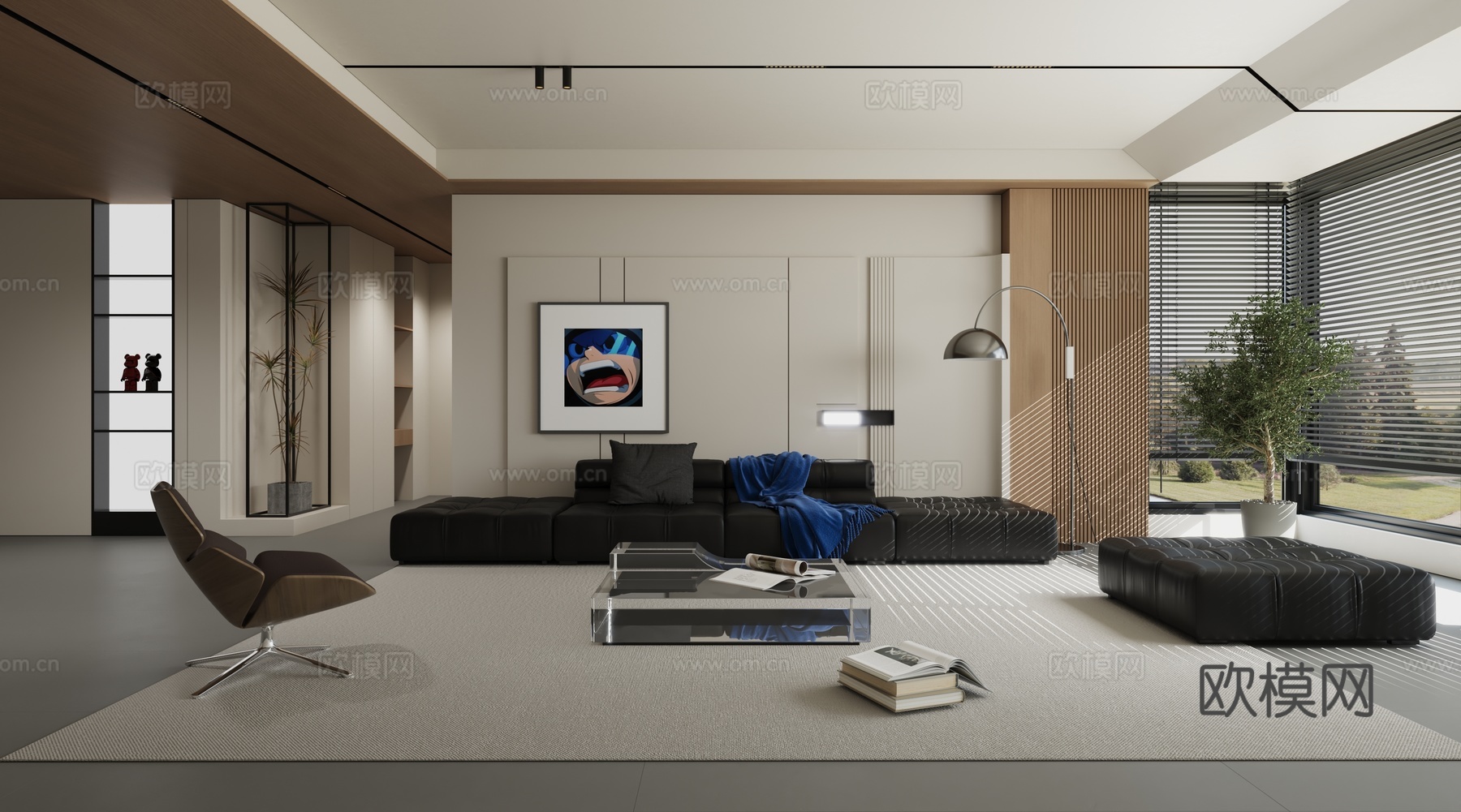 现代简约极简原木客厅3d模型