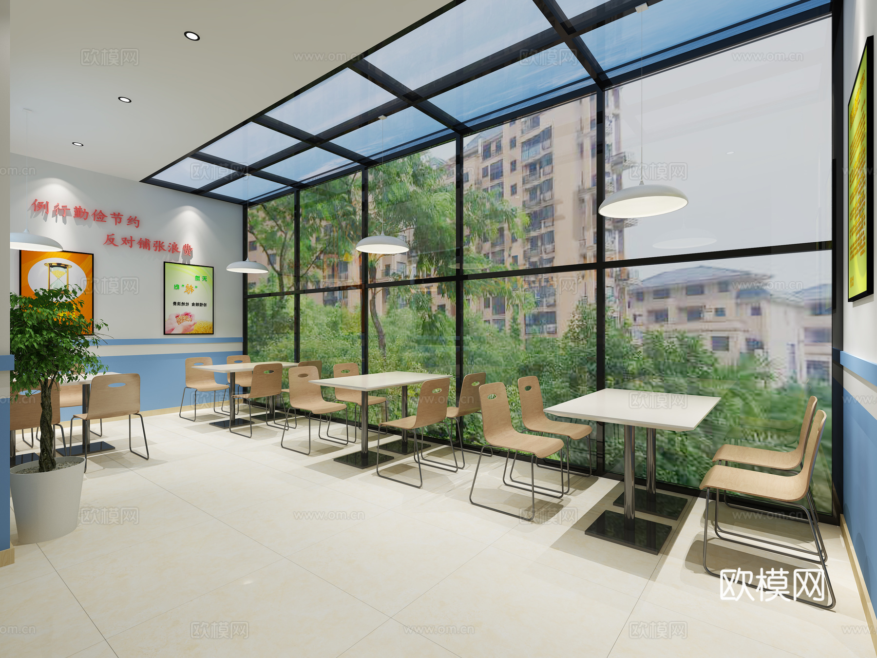 现代食堂 挂画 餐桌3d模型
