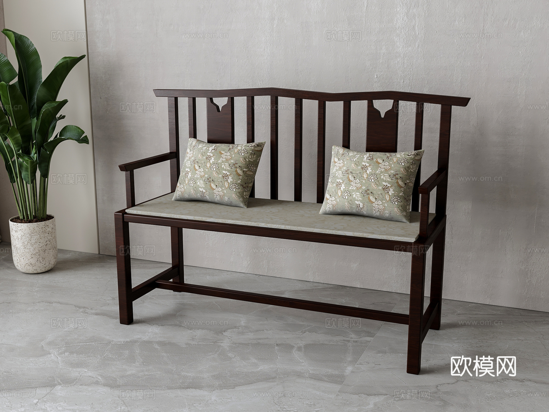 新中式双人沙发3d模型下载