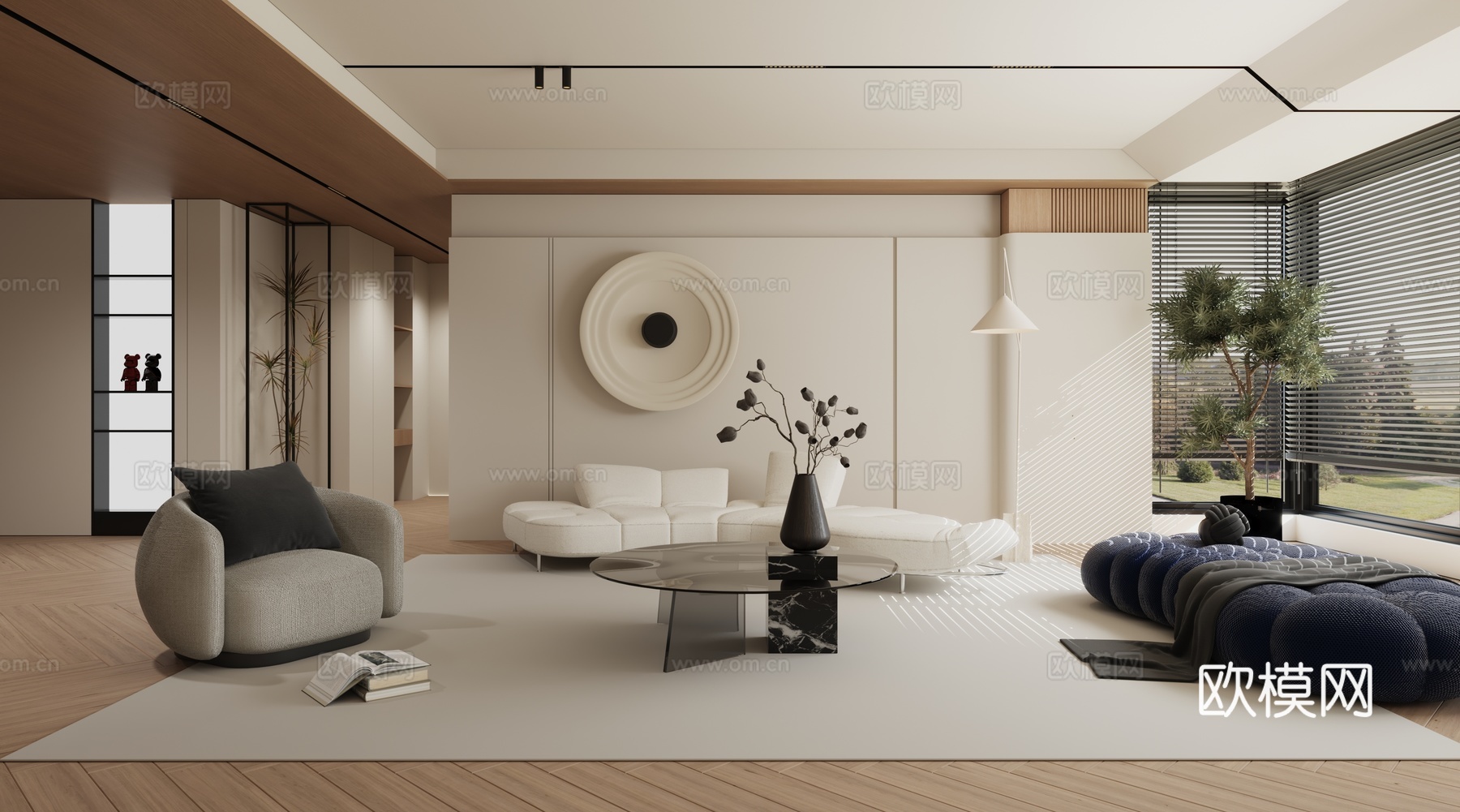 现代简约极简原木客厅3d模型