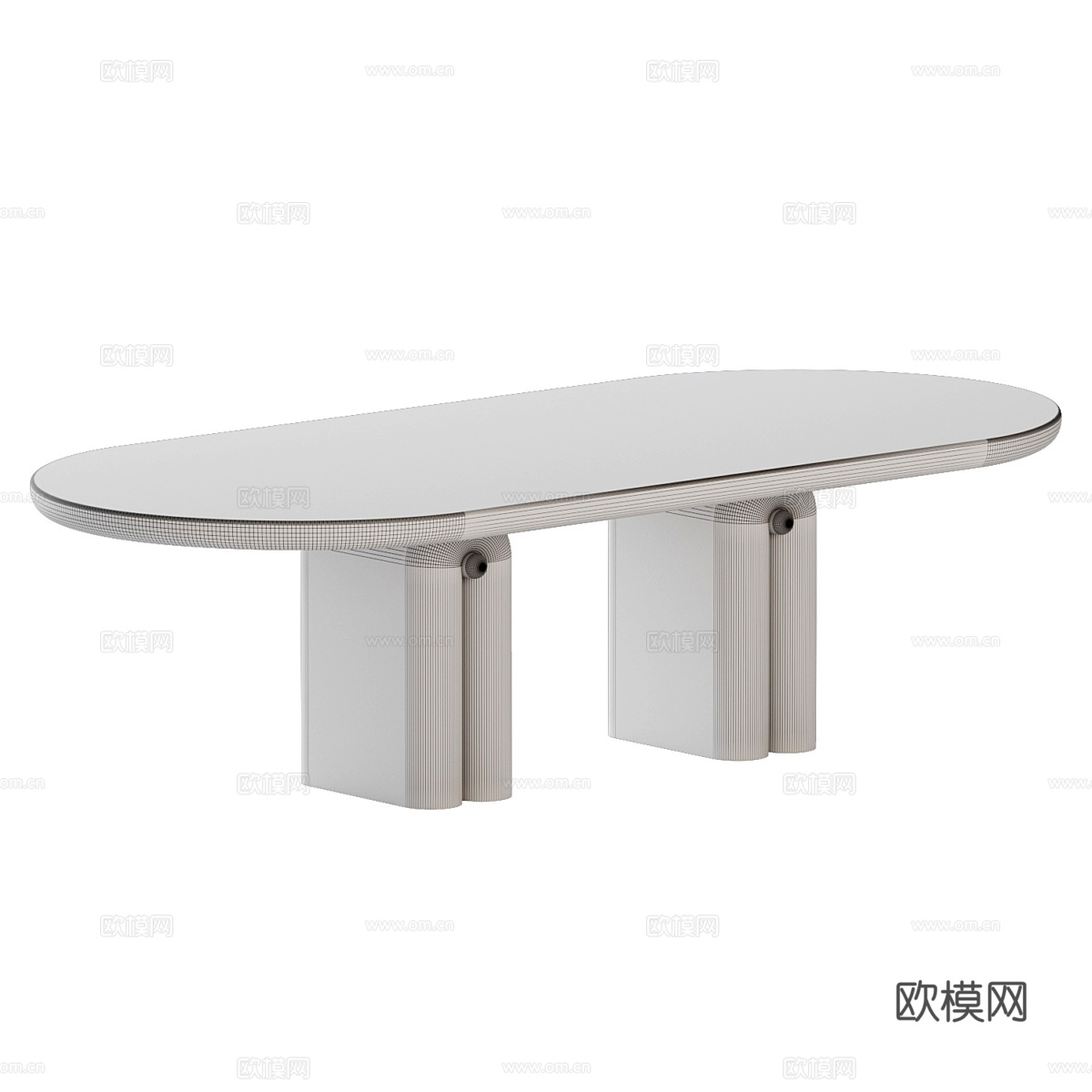 新中式轻奢侘寂大理石椭圆餐桌3d模型
