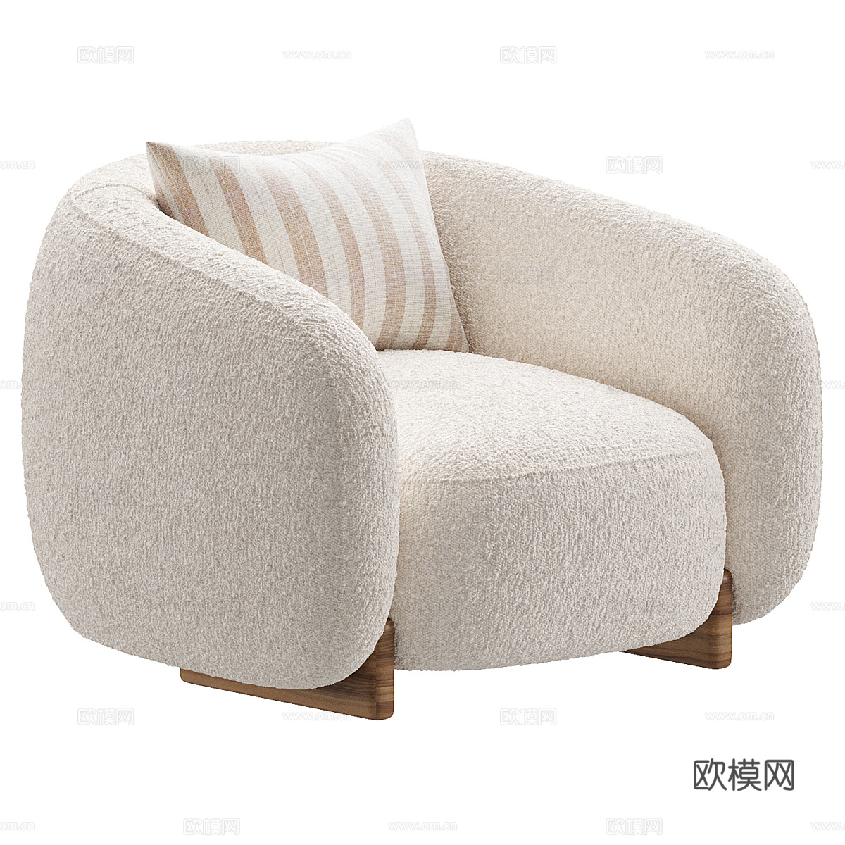 现代意式奶油风布艺扶手椅3d模型