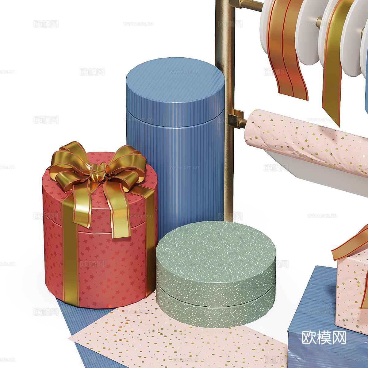 现代奶油风礼物 礼盒 彩带3d模型