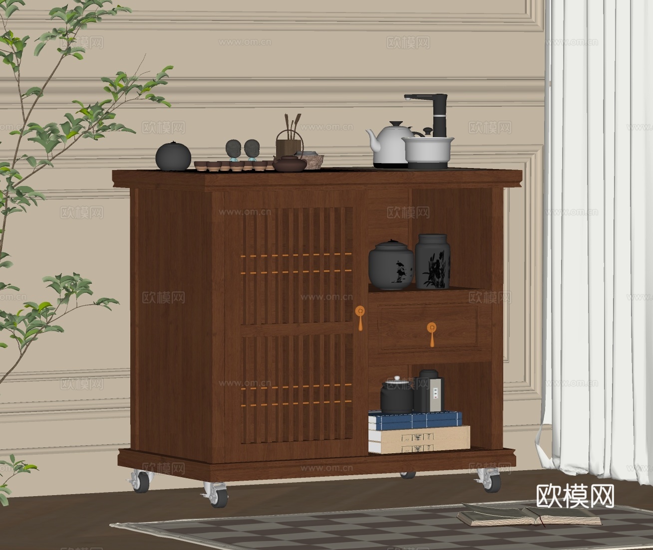 新中式茶柜su模型