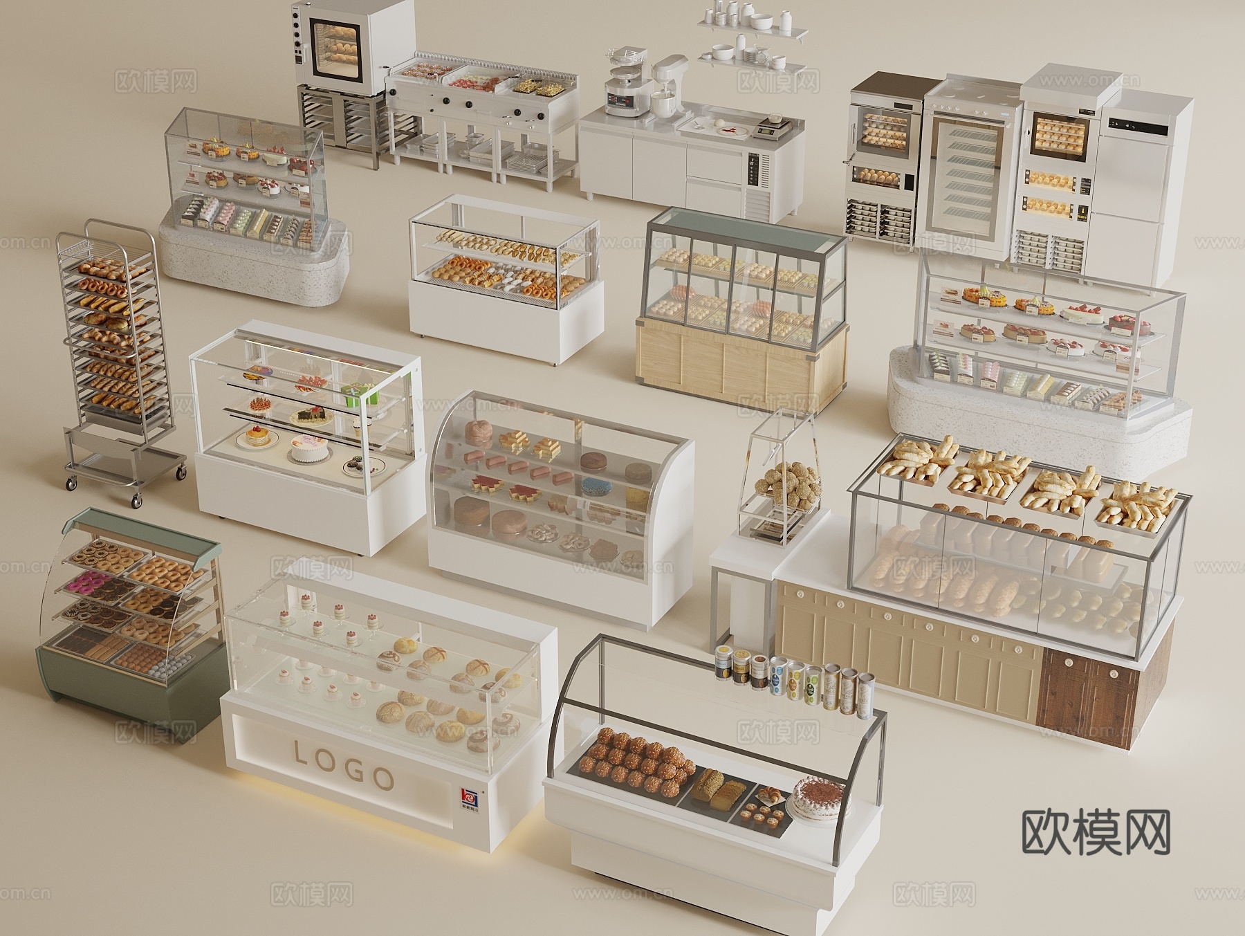 现代甜品面包店 面包店展柜 面包店货架 蛋糕店展柜 蛋糕店货3d模型