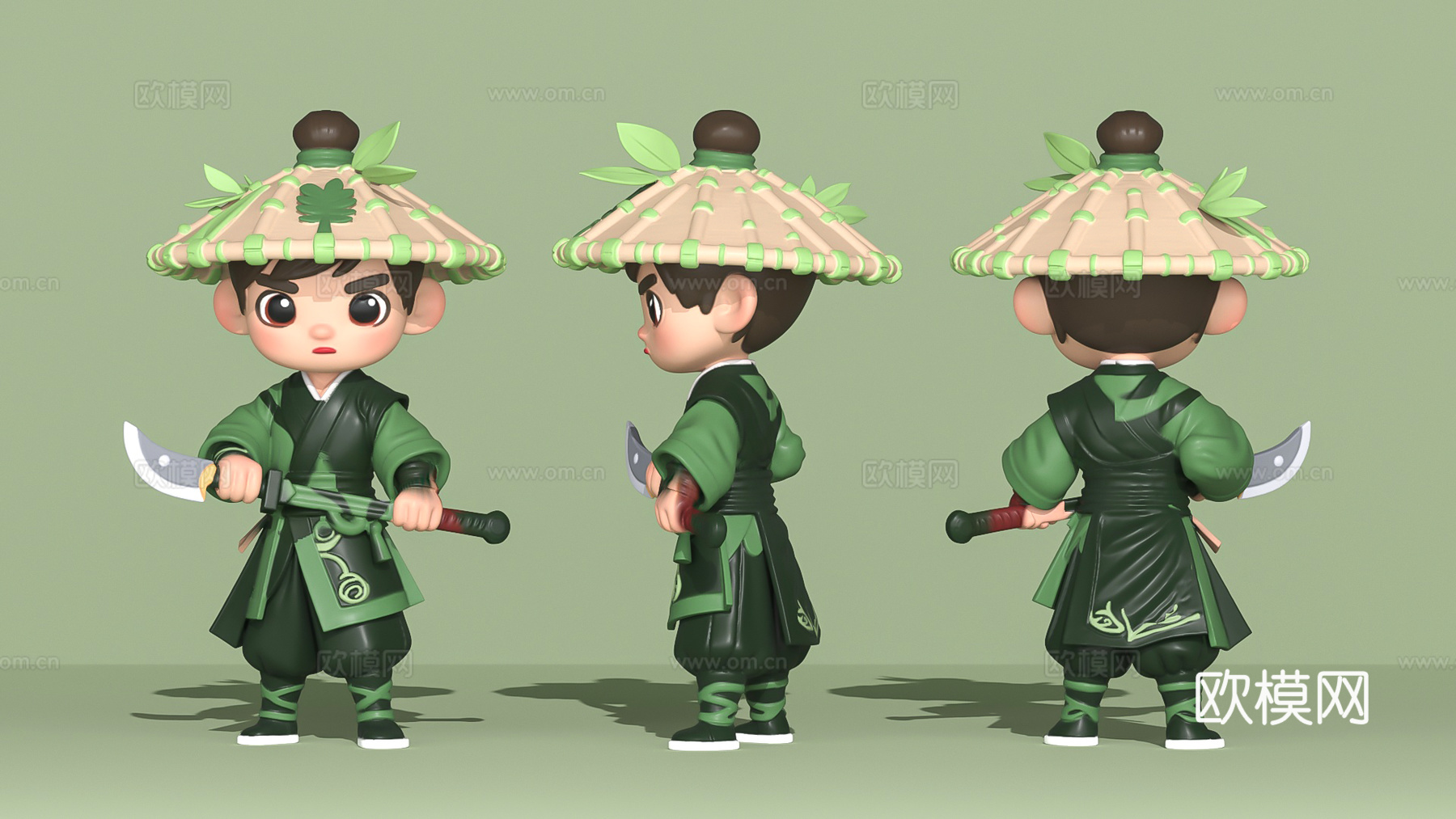 卡通角色手办雕塑ip玩偶江湖武士盲盒3d模型