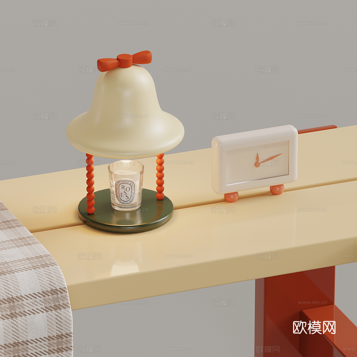 摆件组合 现代奶油风台灯 钟表3d模型
