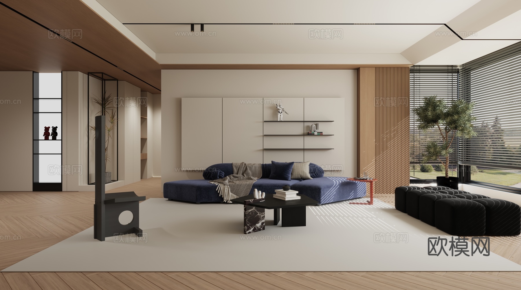 现代简约极简原木客厅3d模型