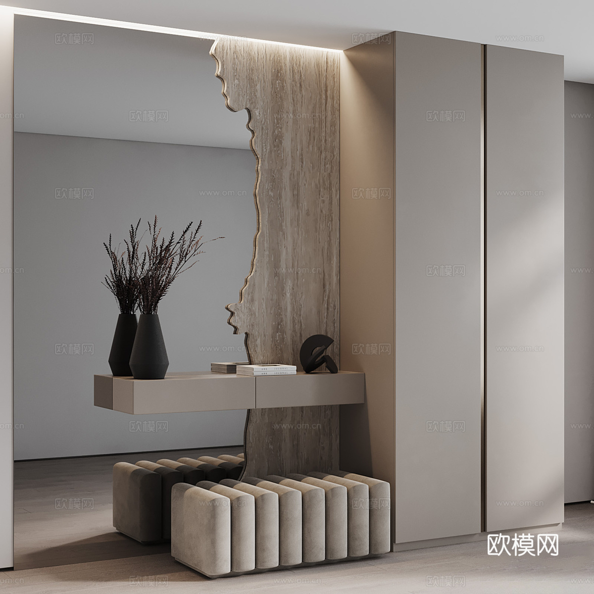现代意式极简衣柜梳妆台3d模型