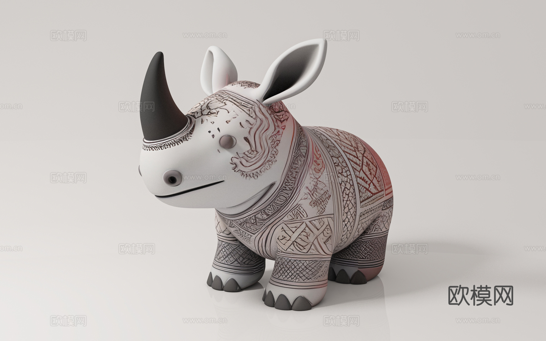 犀牛图腾花纹摆件 雕塑雕像 动物摆件 艺术抽象 文化创意 民3d模型