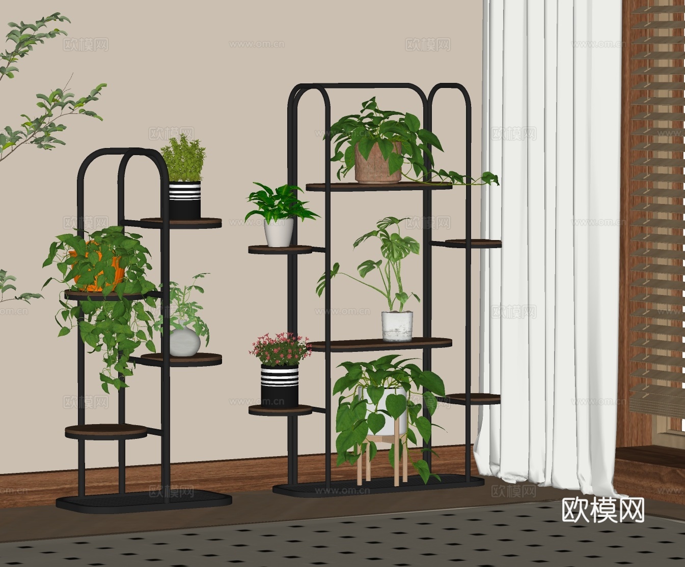 现代铁艺花架 花盆 盆栽su模型