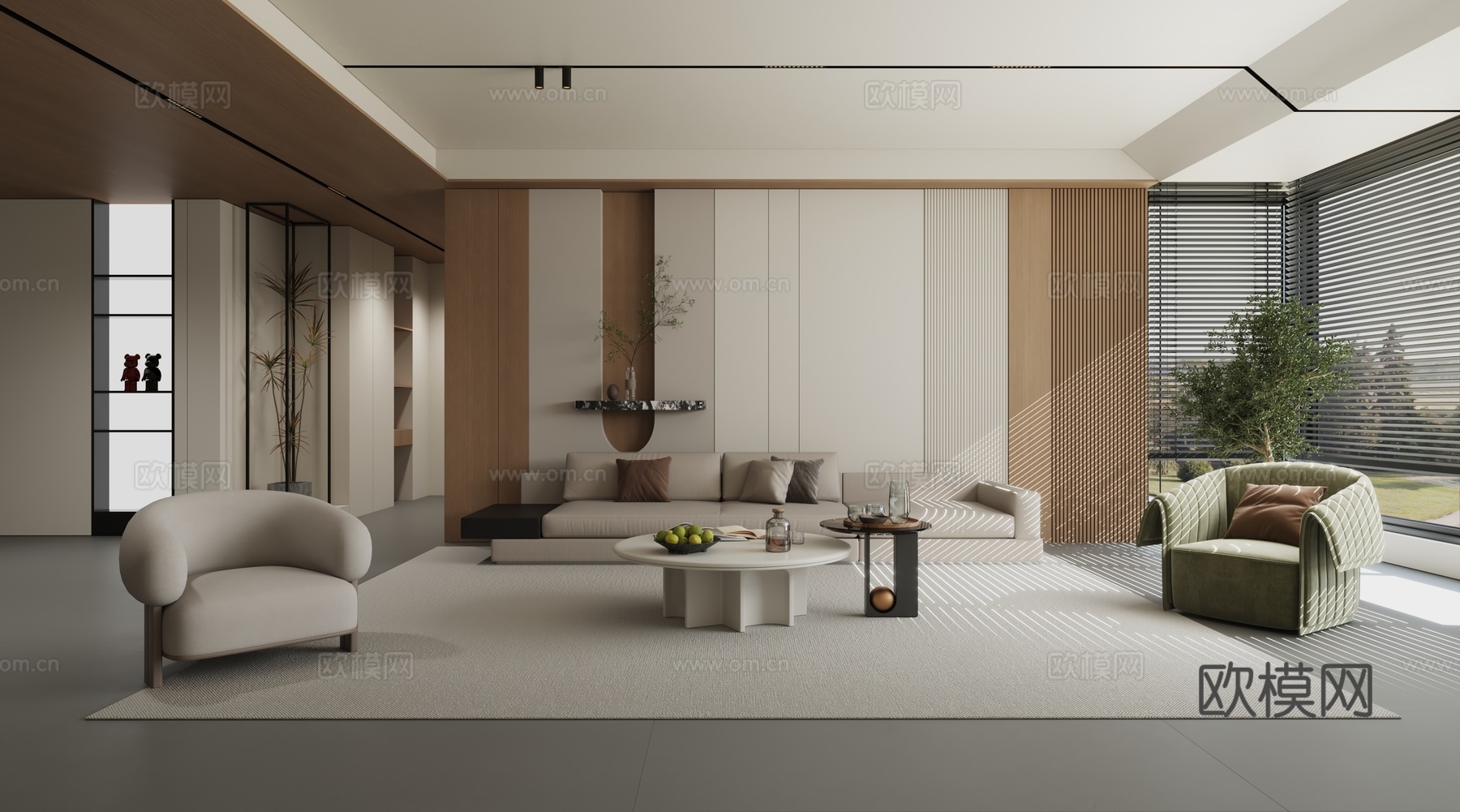 现代简约极简原木客厅3d模型