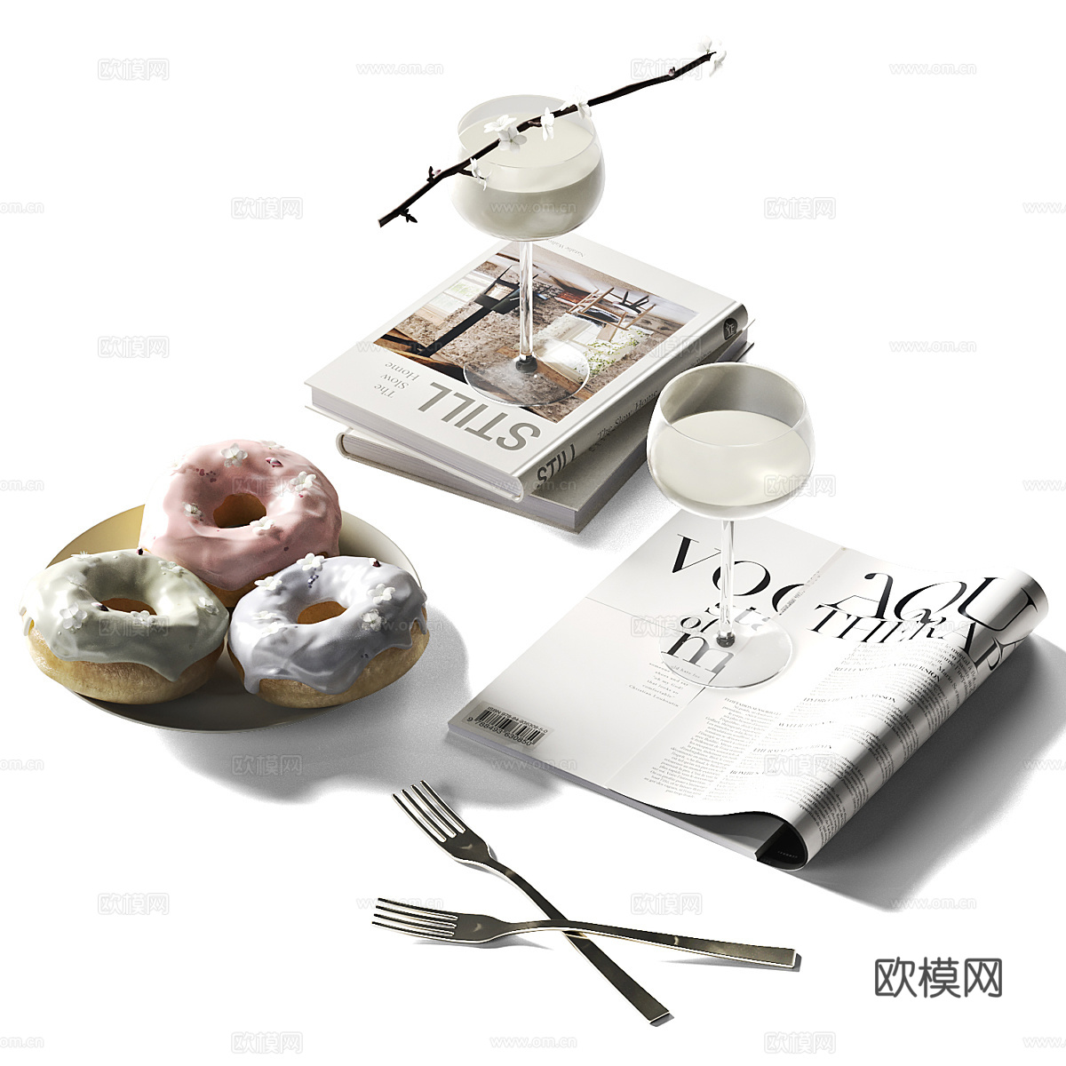 甜甜圈 书籍 酒杯3d模型