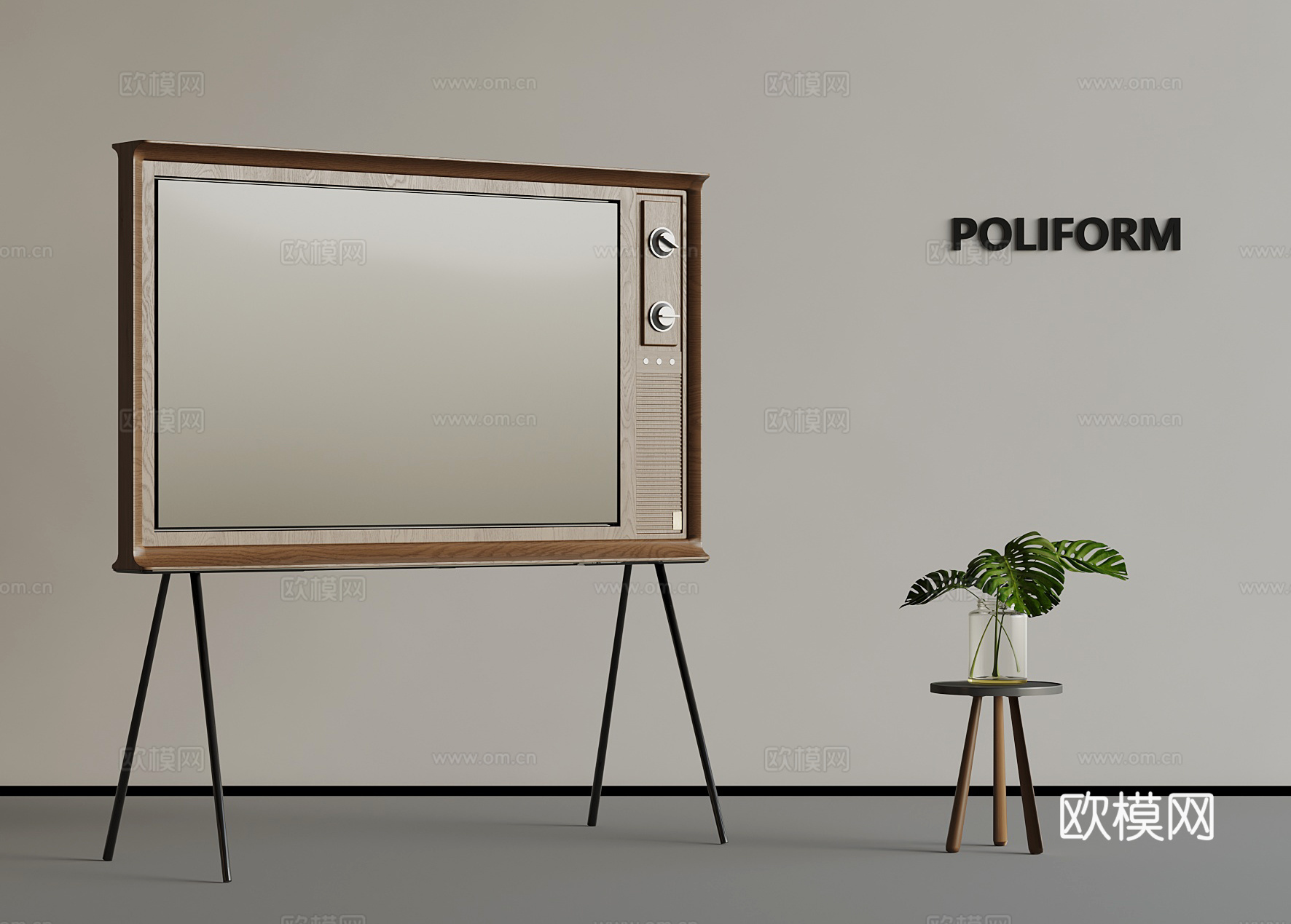 电视 法式复古移动电视 支架电视3d模型