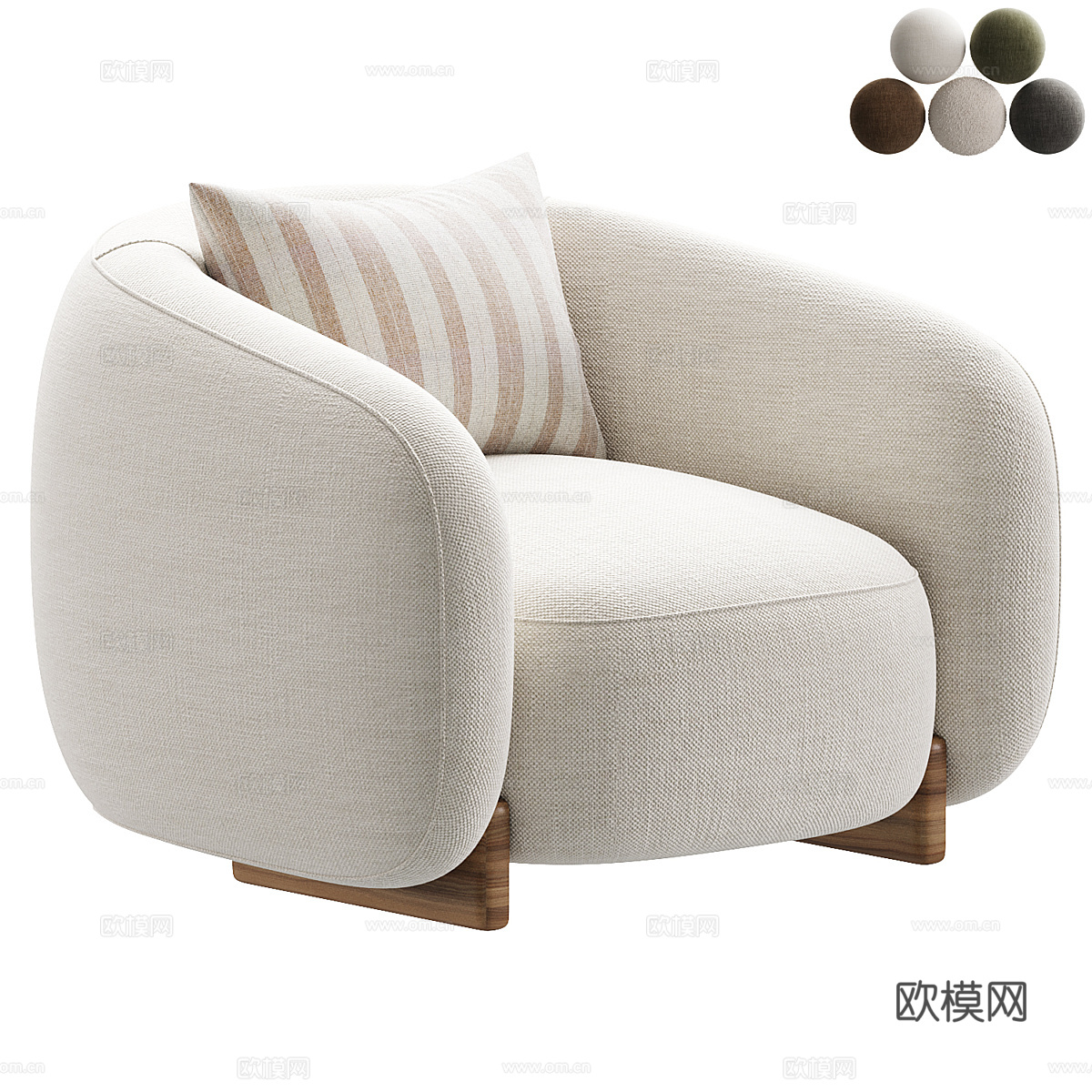 现代意式奶油风布艺扶手椅3d模型