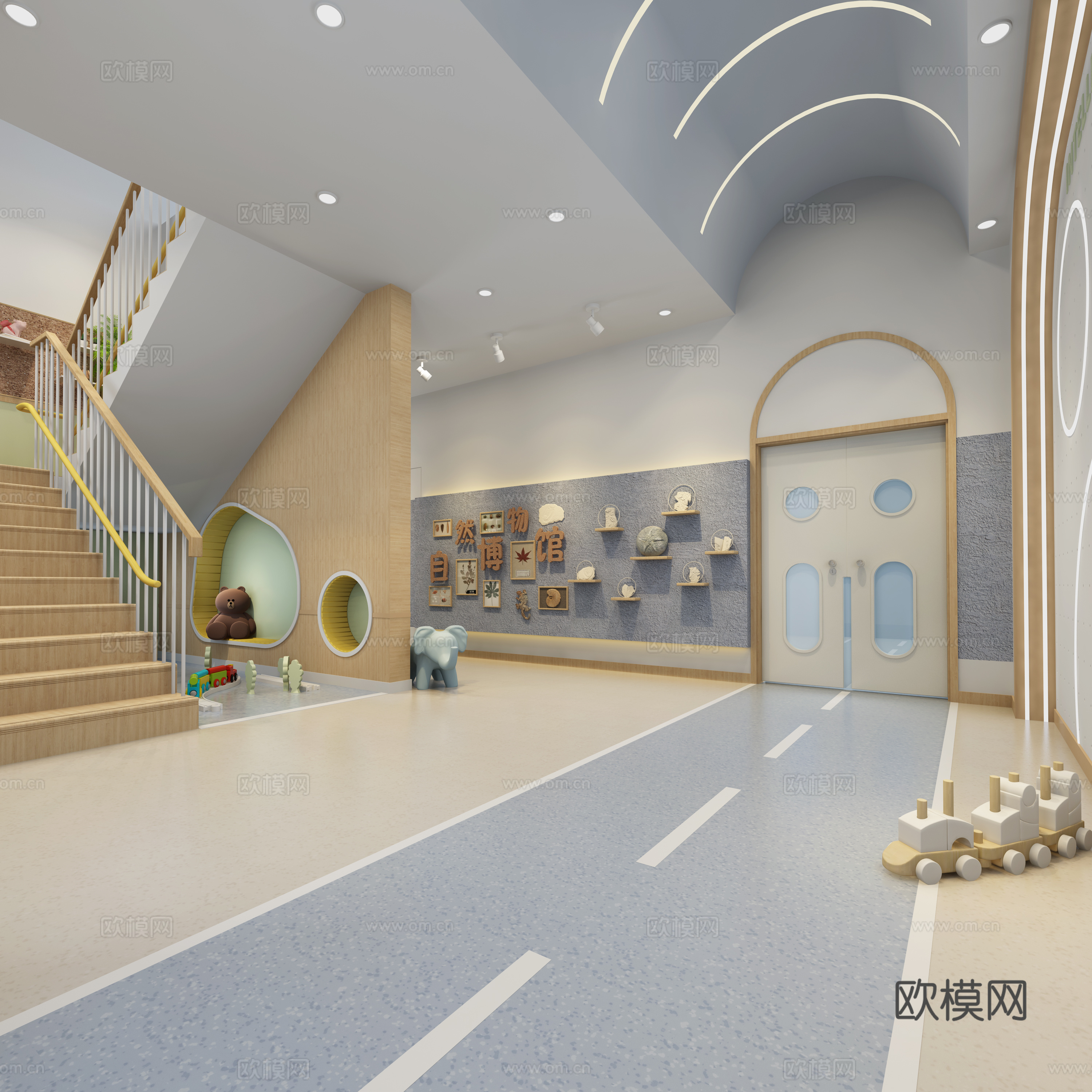 现代幼儿园楼梯间 楼梯区角3d模型