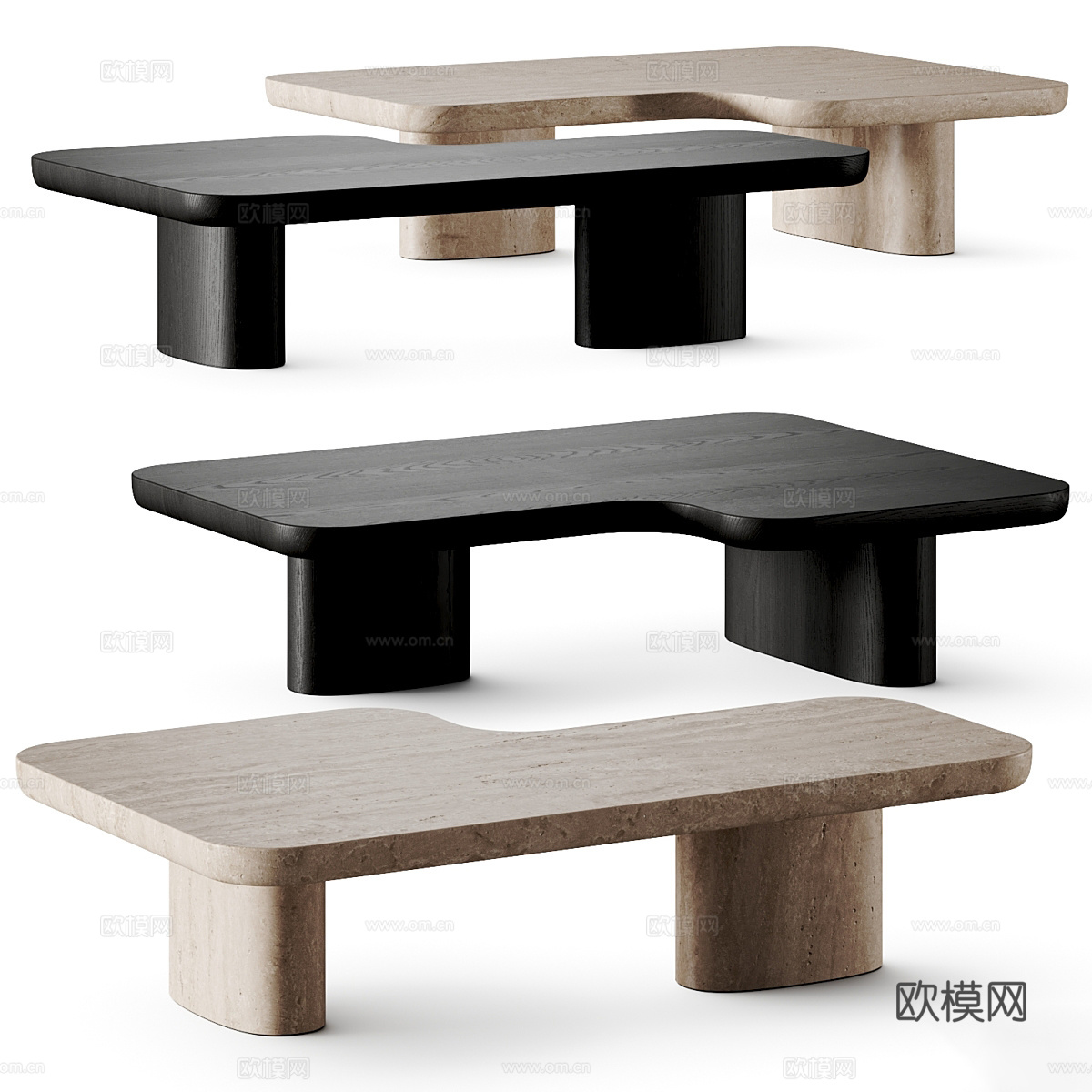 现代意式极简实木茶几3d模型