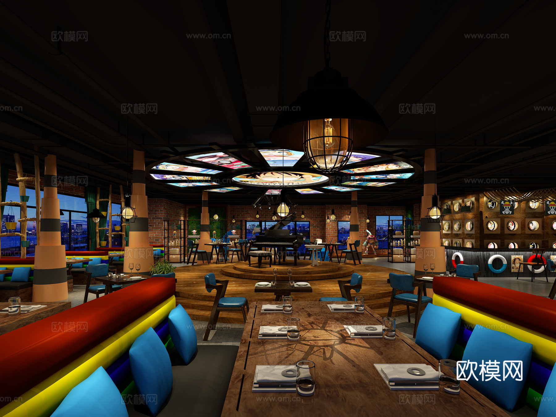 工业风餐厅海贼王主题餐厅 海贼王配饰3d模型