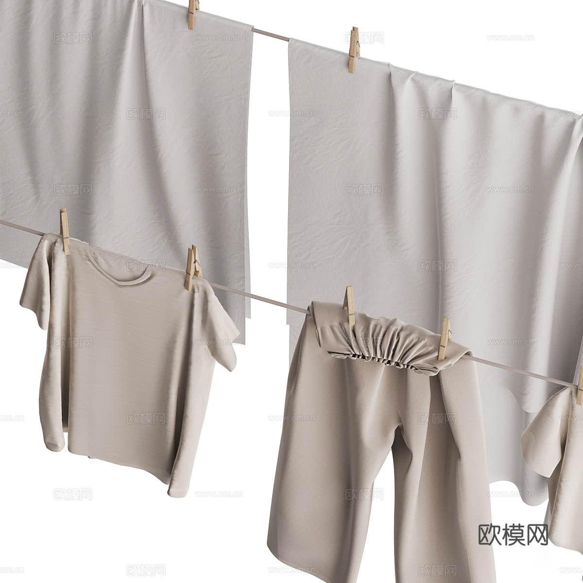 现代晾衣绳 衣服3d模型