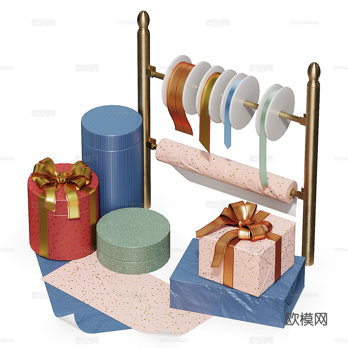 现代奶油风礼物 礼盒 彩带3d模型