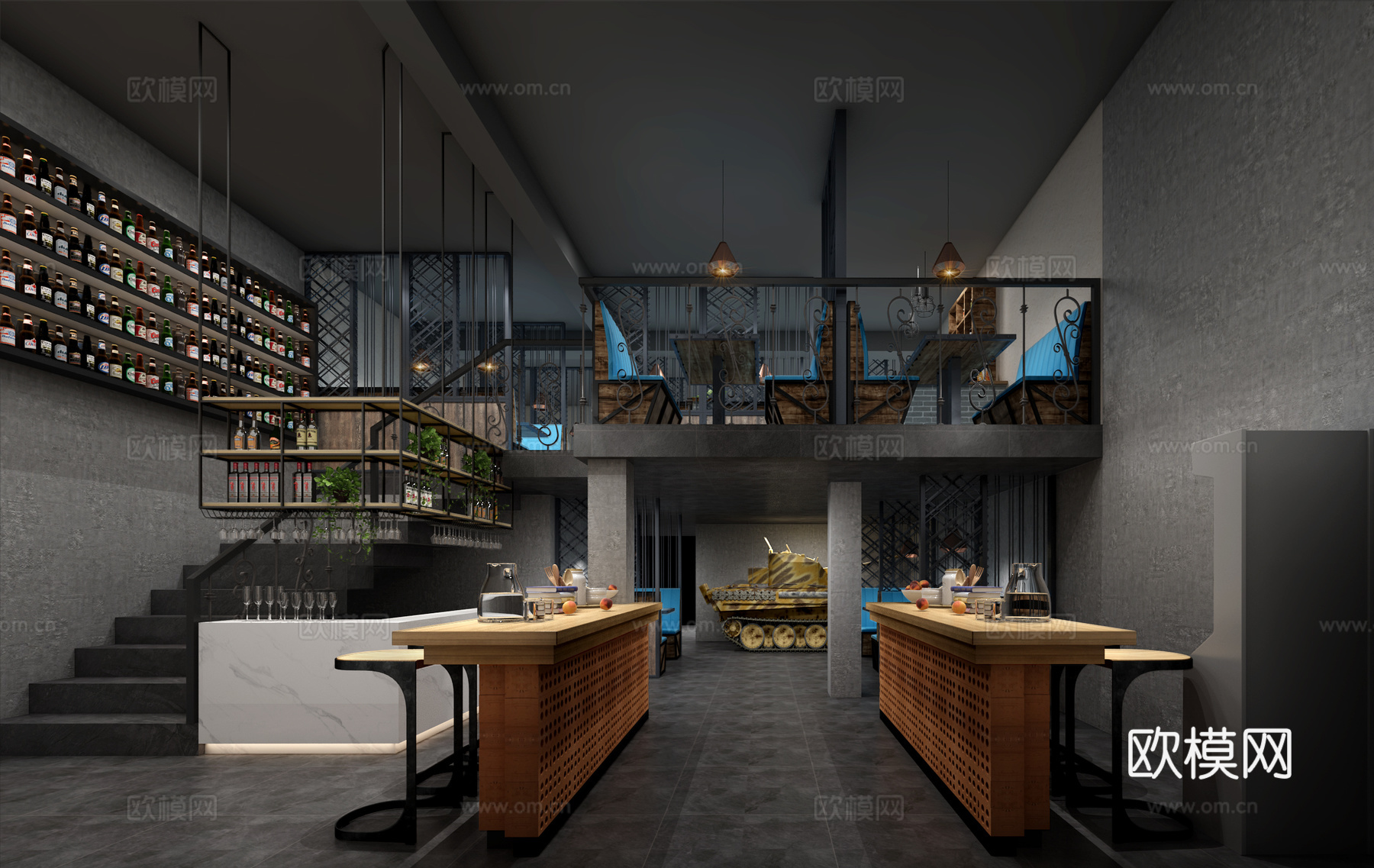 工业风烤肉店酒吧3d模型