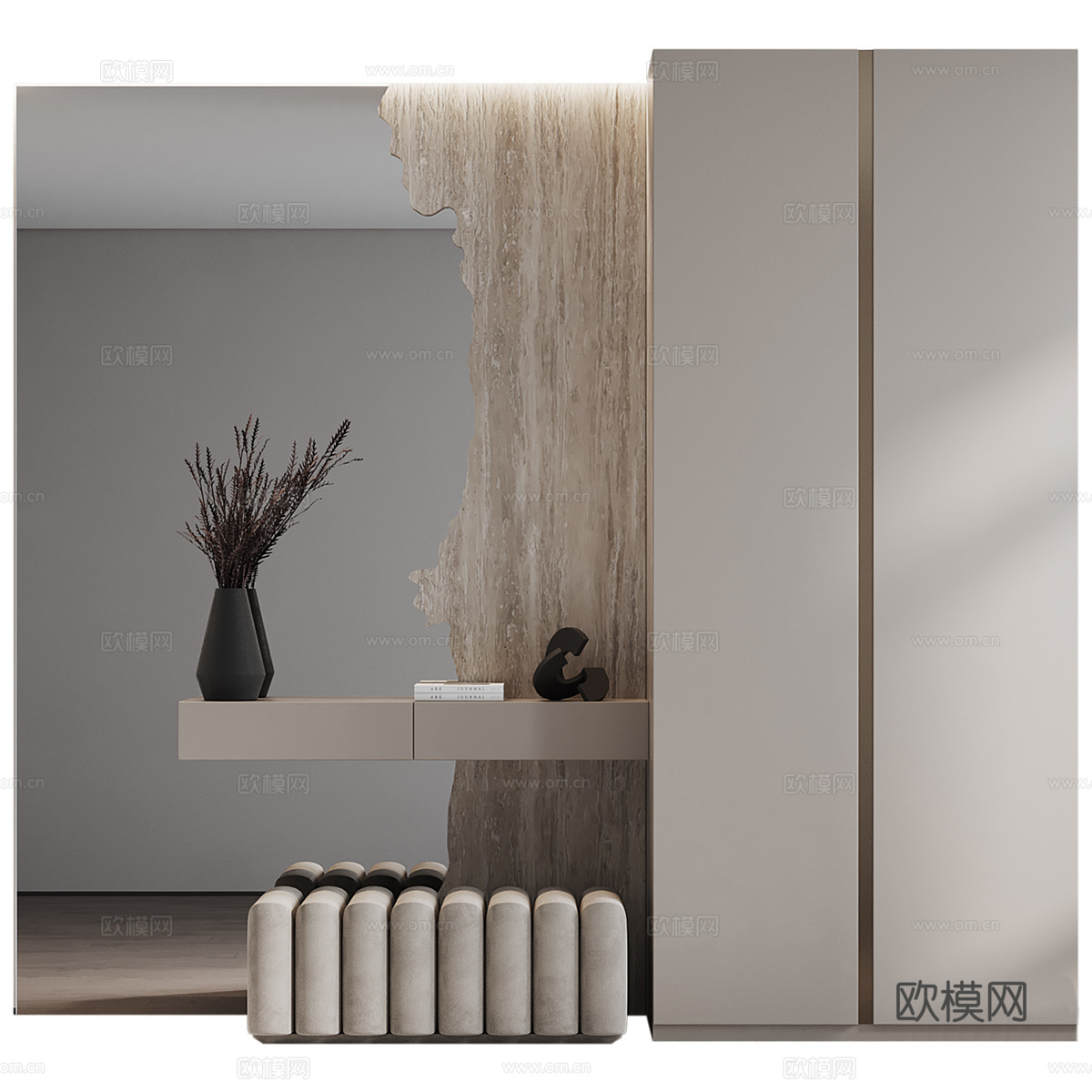现代意式极简衣柜梳妆台3d模型