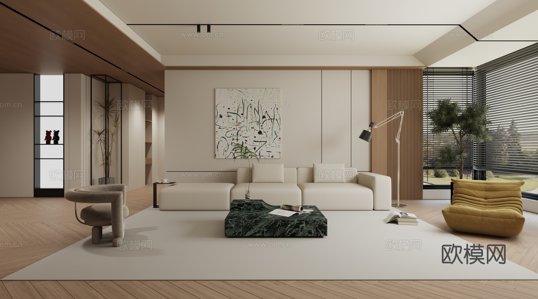 现代简约极简原木客厅3d模型